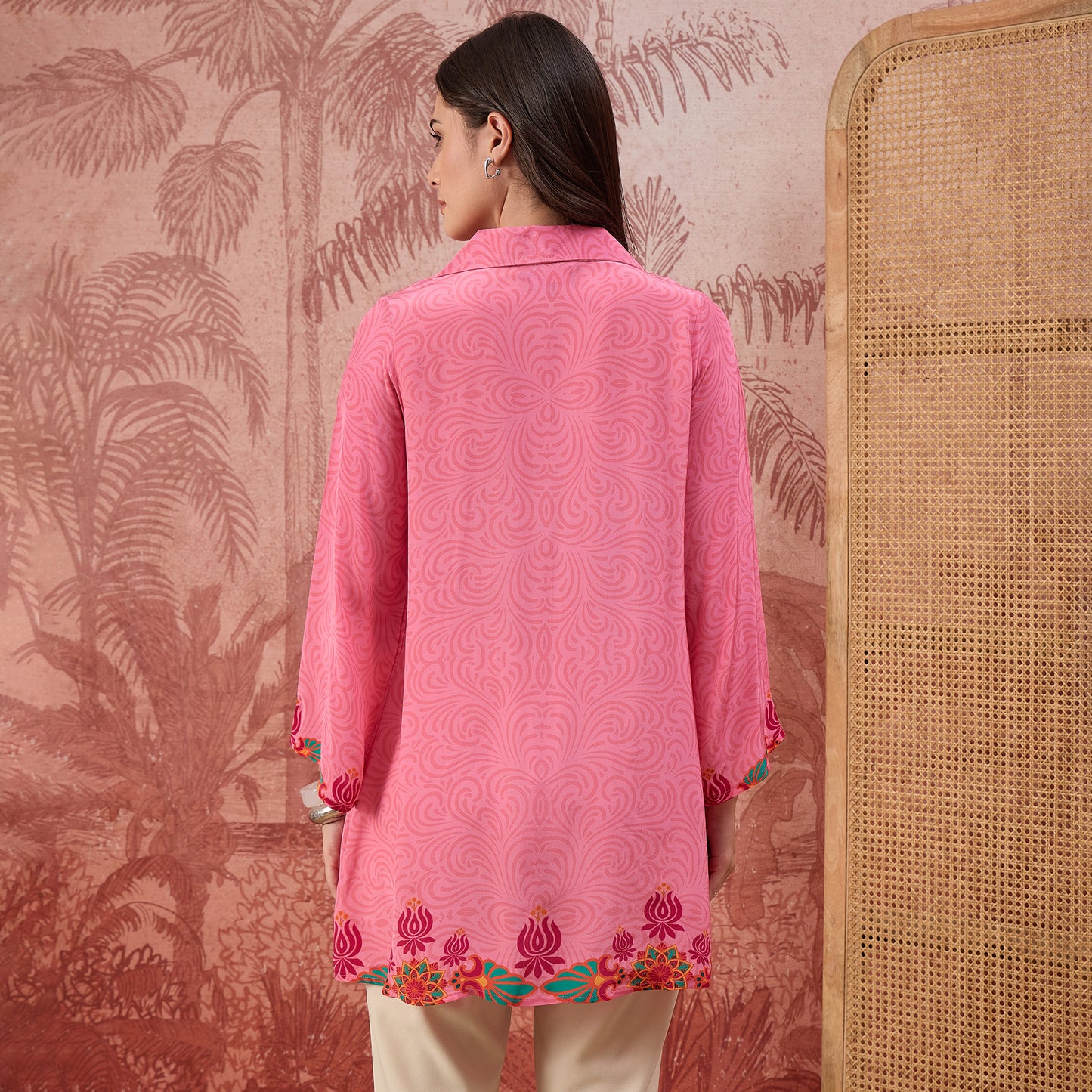 Pink Mandala Print Embellished Top