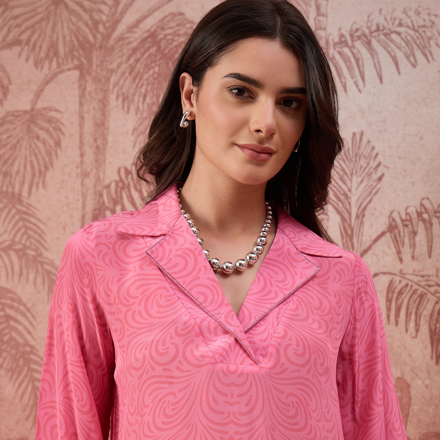 Pink Mandala Print Embellished Top
