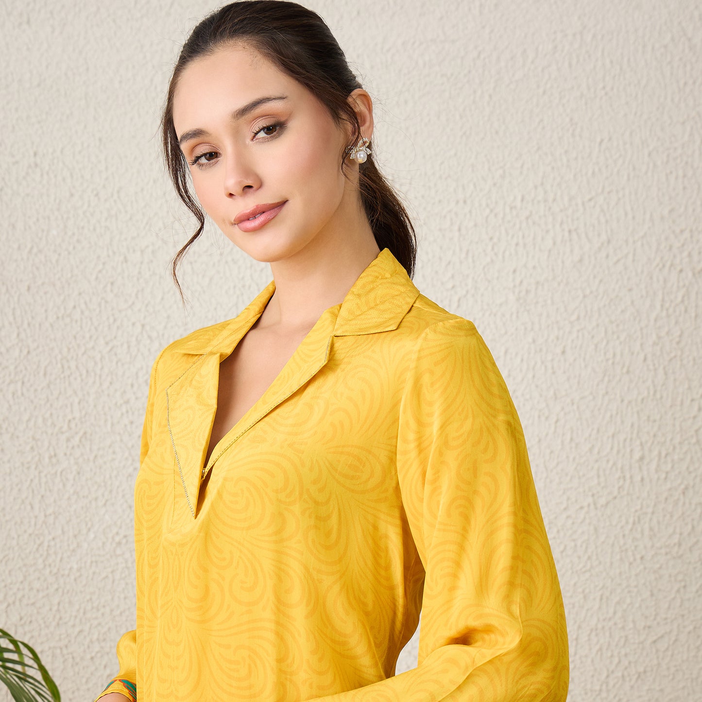 Yellow Mandala Print Embellished Top