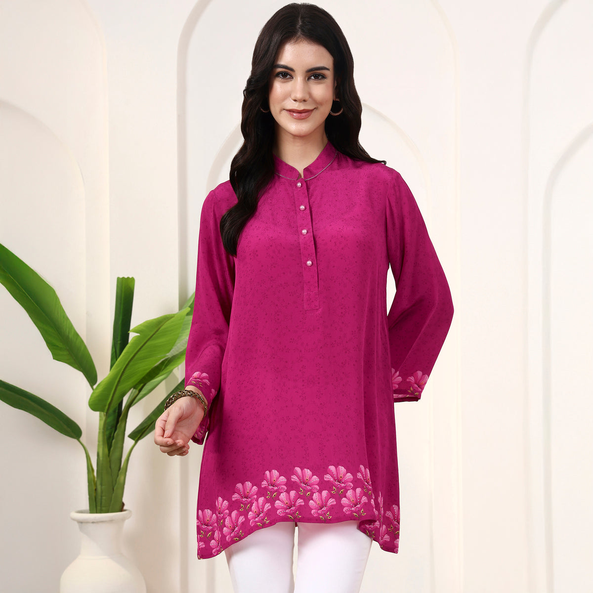 Pink Floral Print Top for Women – Viscose Crepe | First Resort by Ramola Bachchan