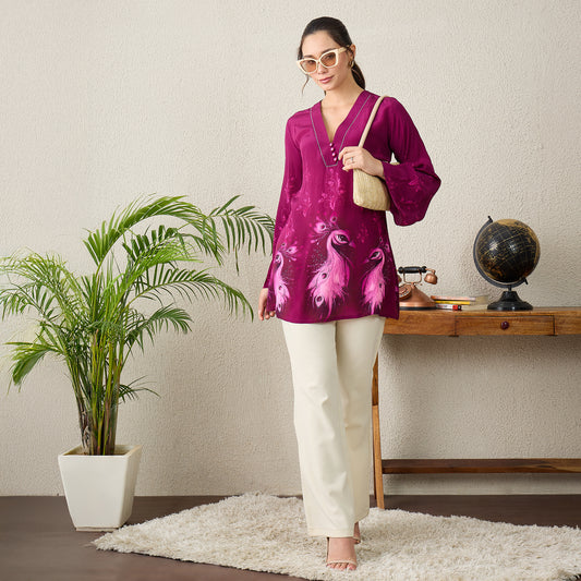 Magenta Monochrome Peacock Printed Top
