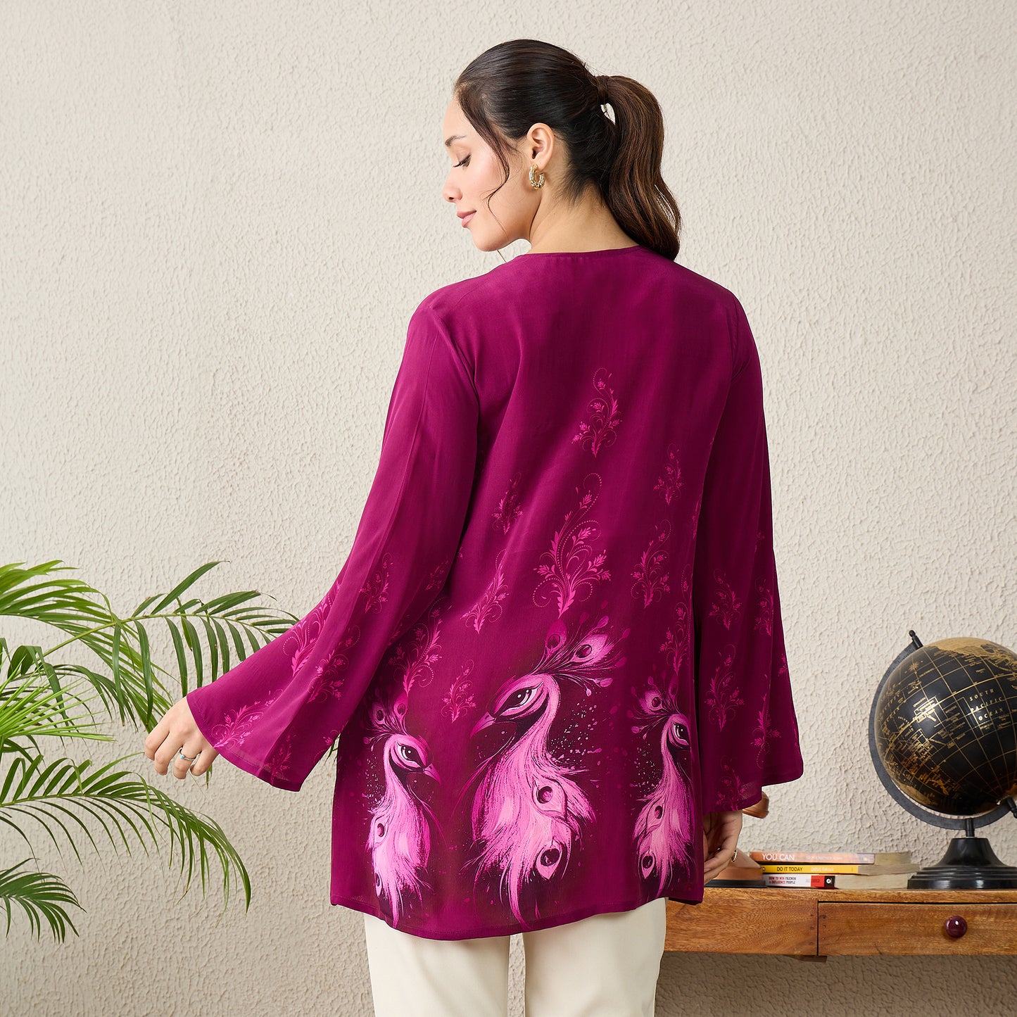 Magenta Monochrome Peacock Printed Top