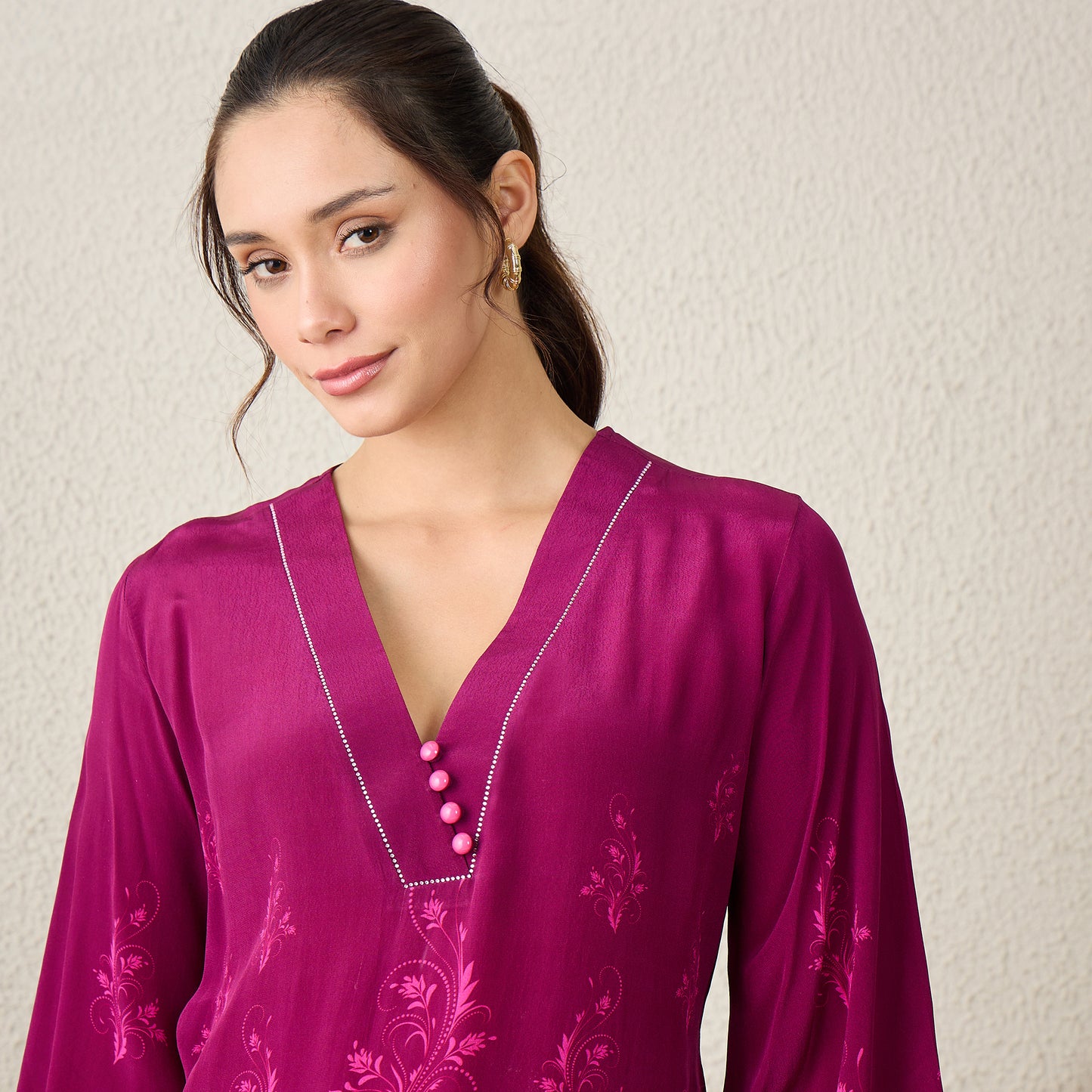 Magenta Monochrome Peacock Printed Top