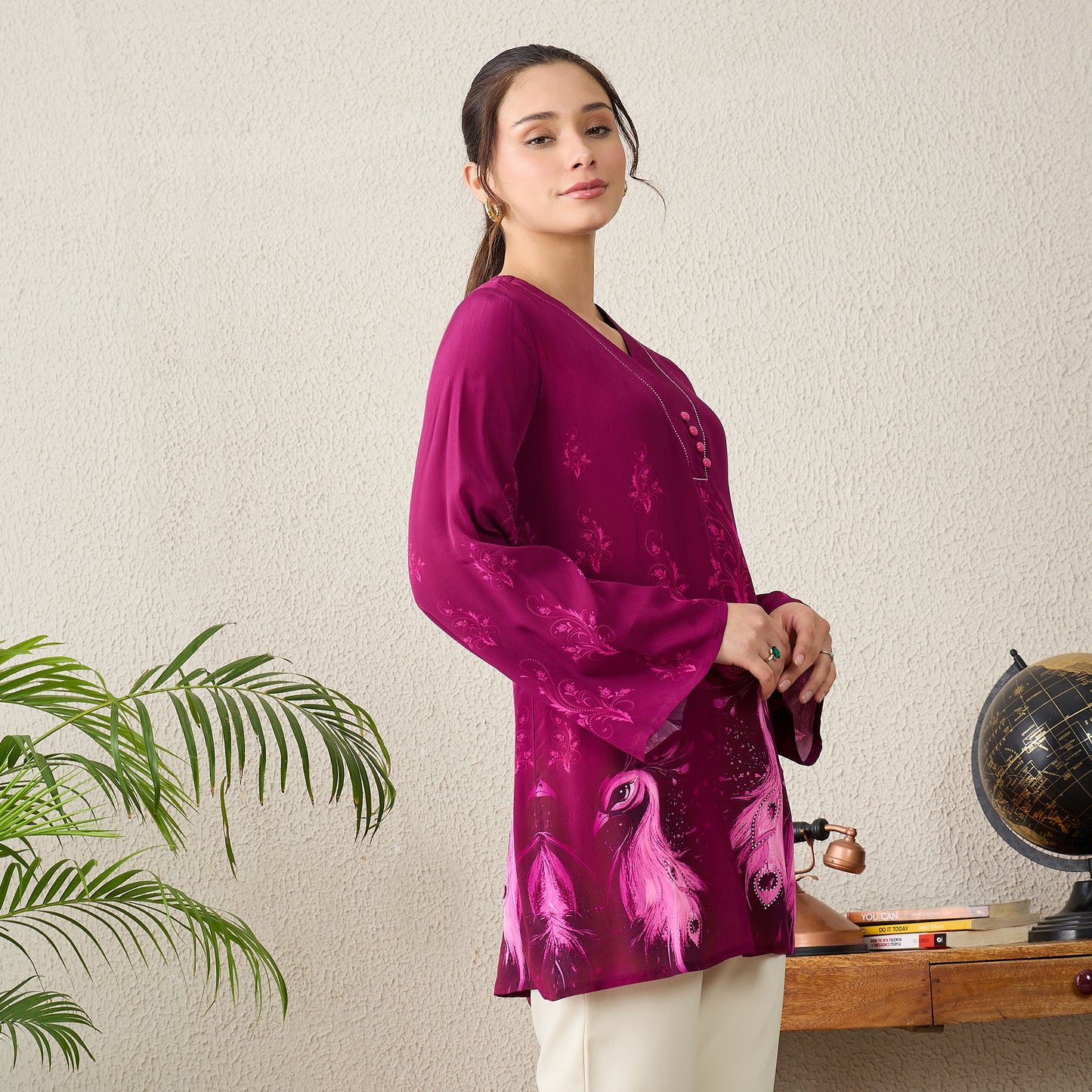 Magenta Monochrome Peacock Printed Top