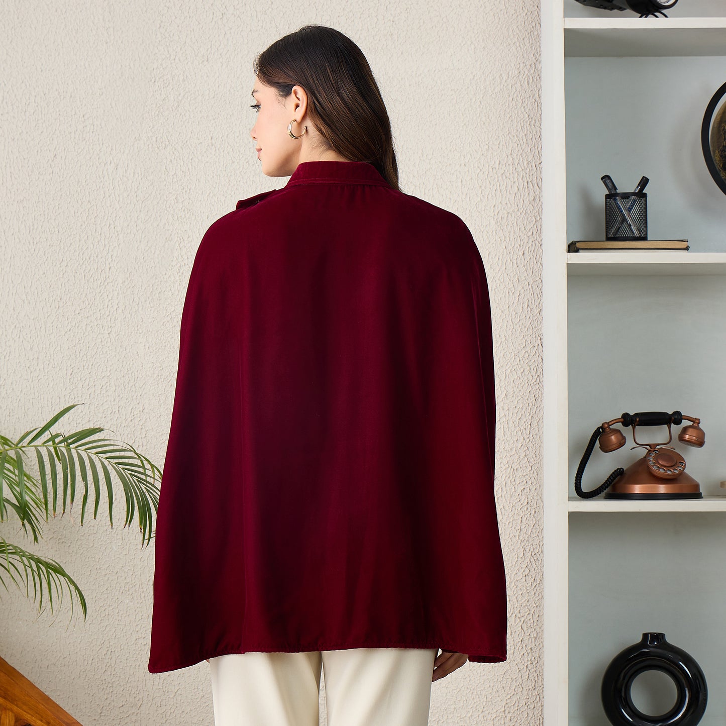 Maroon Golden Birds Embroidered Wrap Shirt