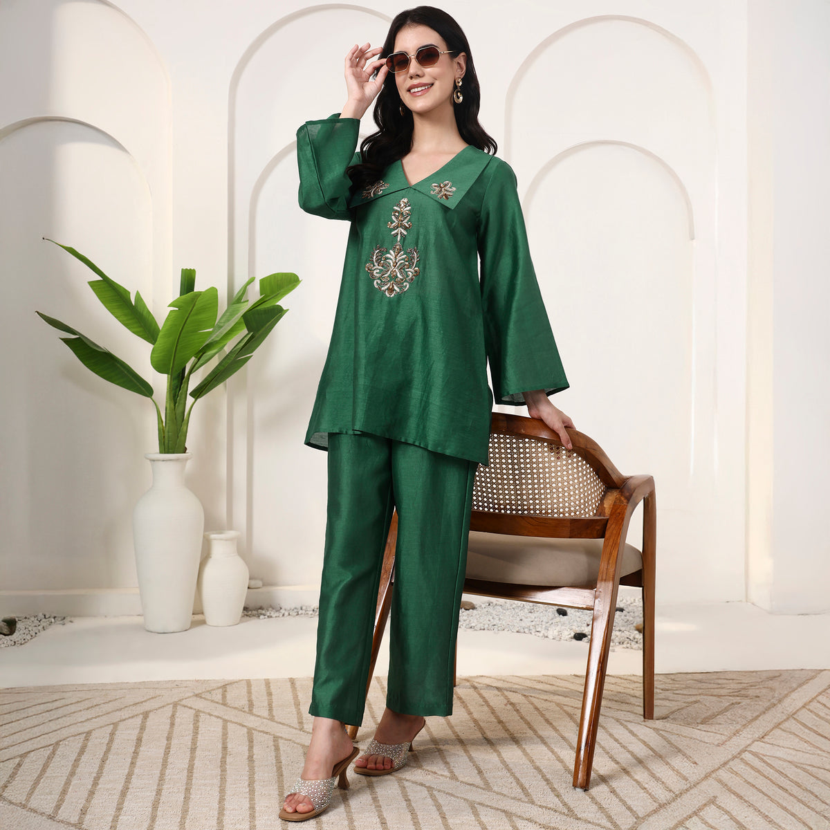 Green Top for Women – Cotton Silk – Front View | First Resort by Ramola Bachchan