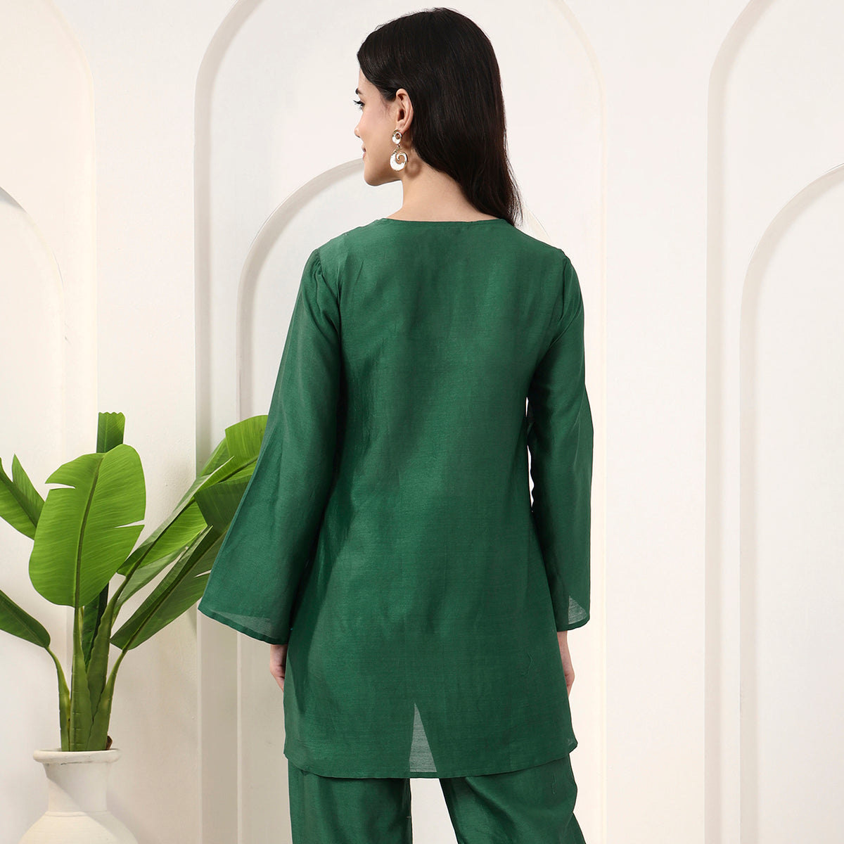 Green Top for Women – Cotton Silk – Detail View | First Resort by Ramola Bachchan