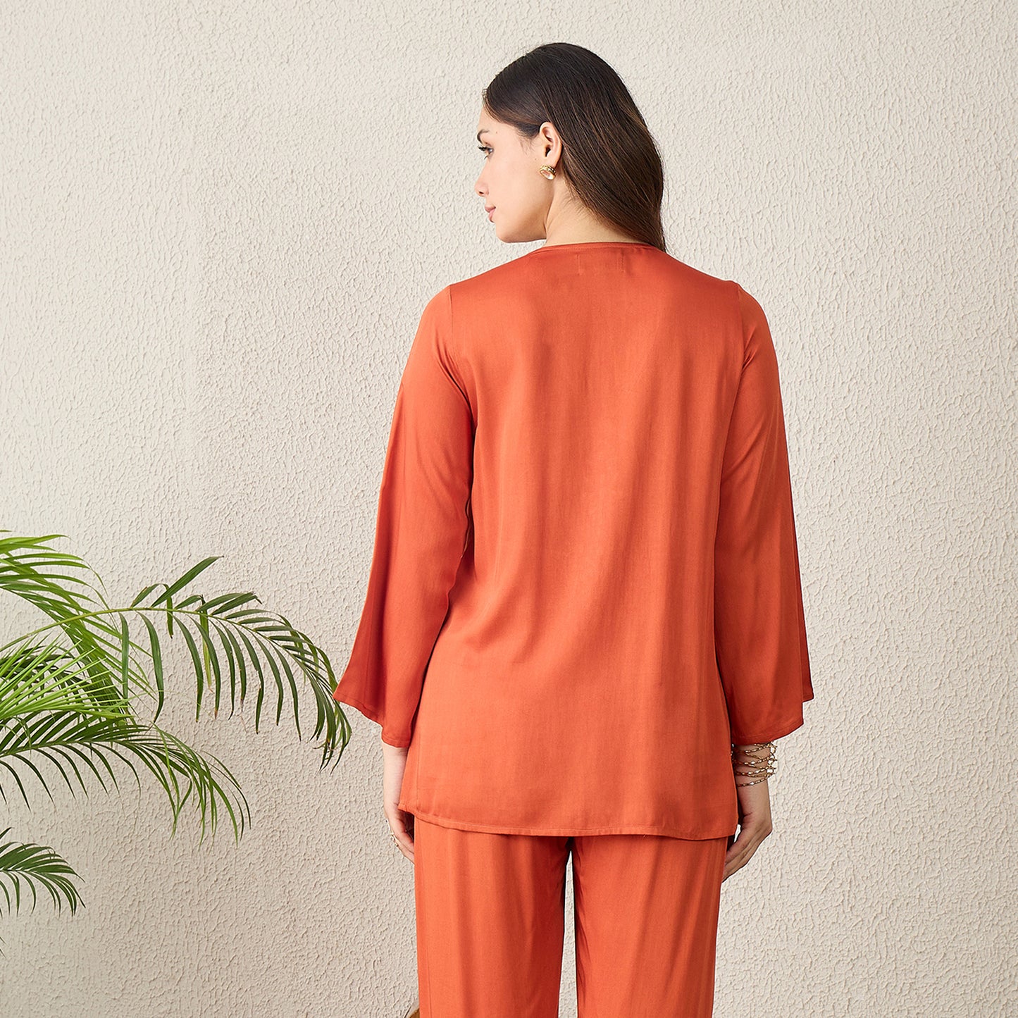 Orange Embroidered Collar Top