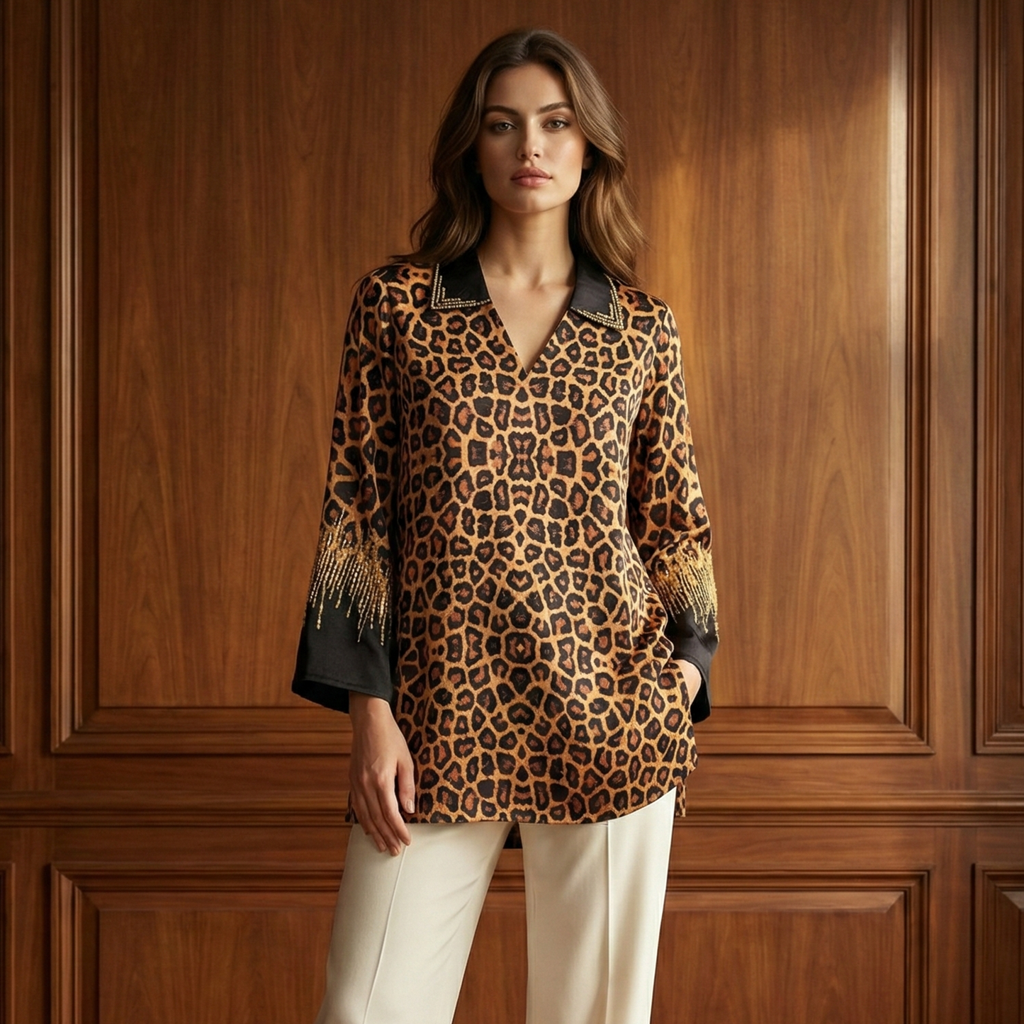 Brown Sequin Leopard Print Top