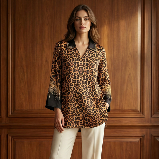 Brown Sequin Leopard Print Top