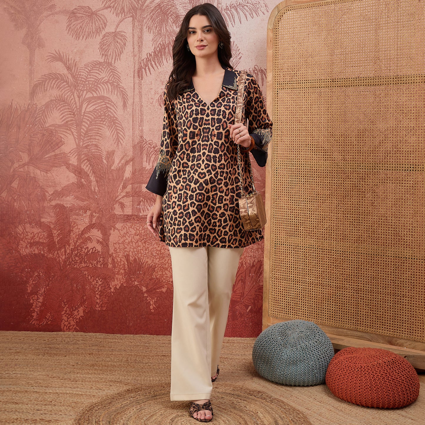 Brown Sequin Leopard Print Top