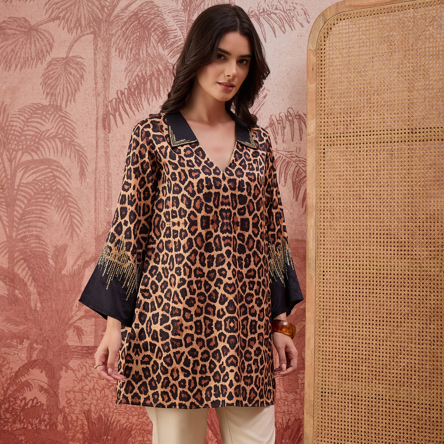 Brown Sequin Leopard Print Top