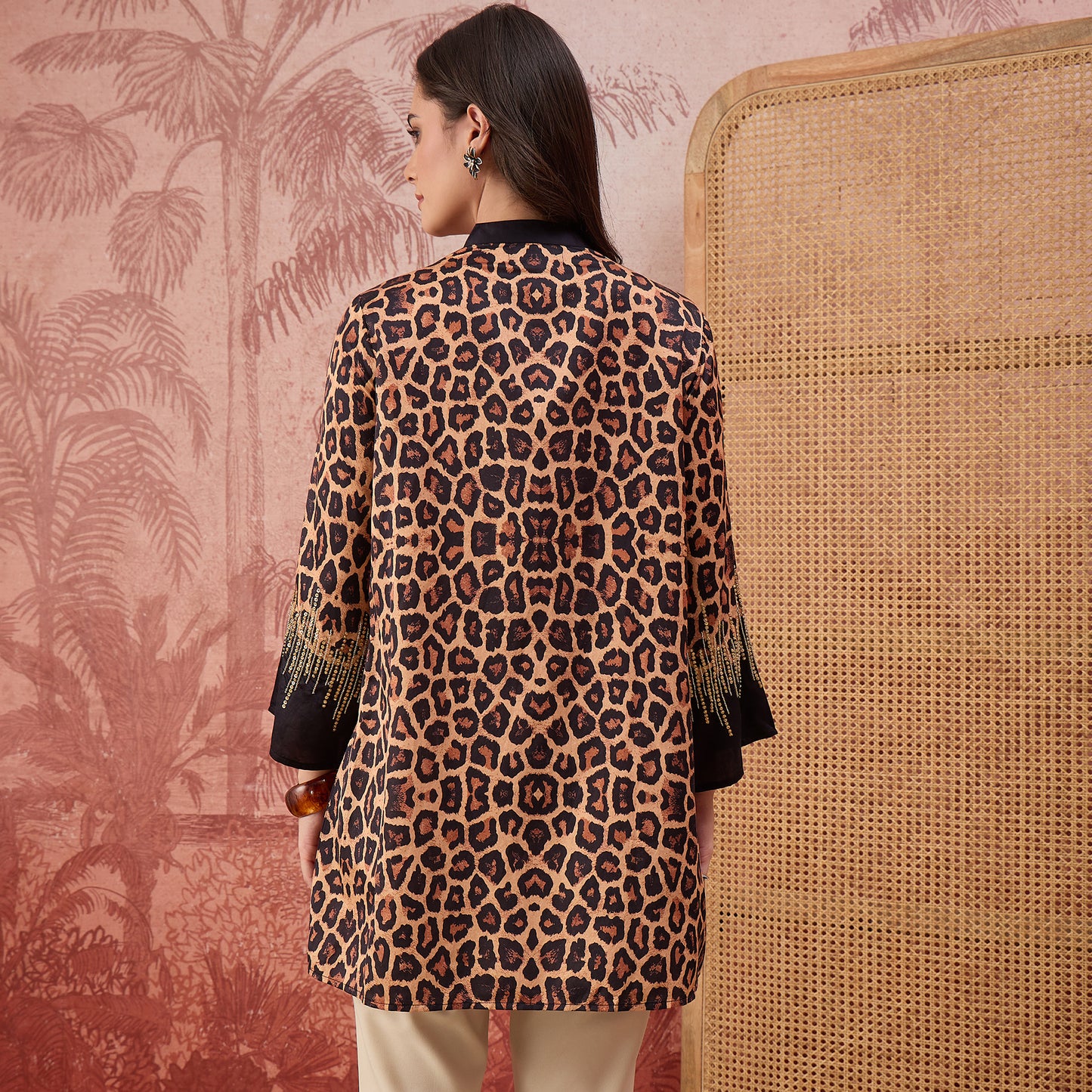 Brown Sequin Leopard Print Top