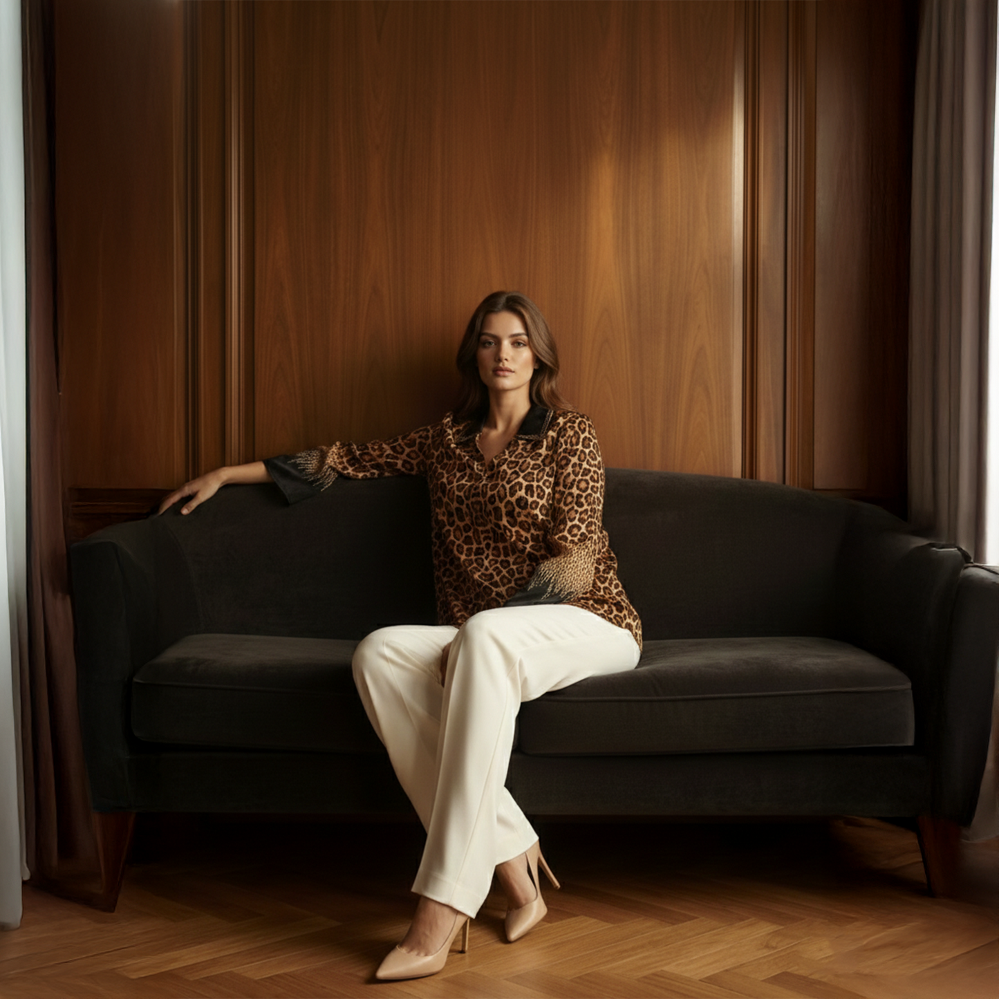 Brown Sequin Leopard Print Top