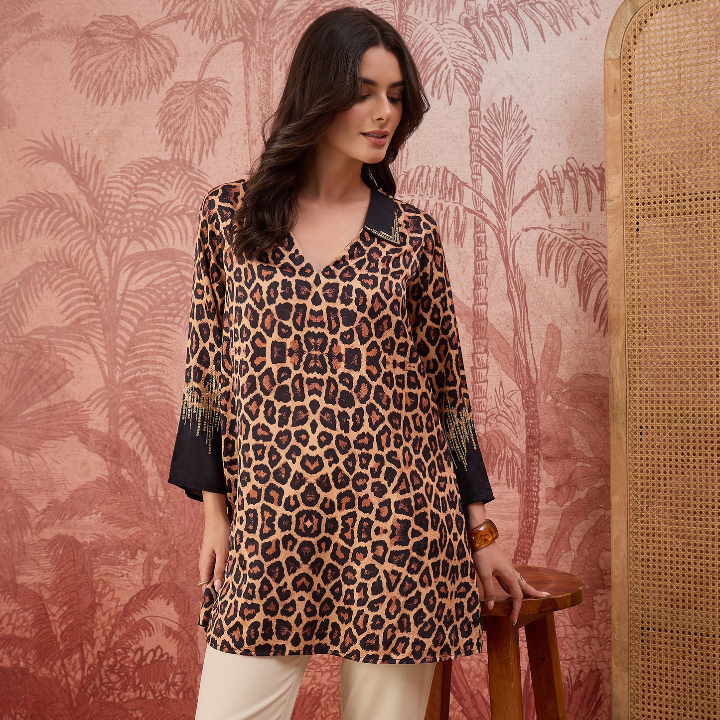 Brown Sequin Leopard Print Top