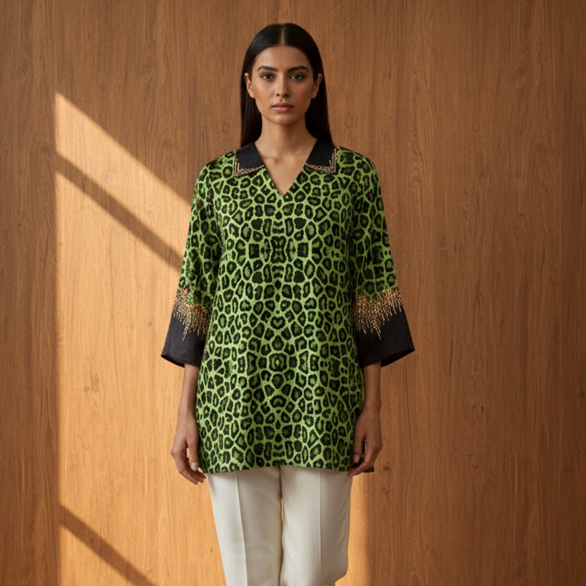 Green Animal Print Top for Women – Embroidered | First Resort by Ramola Bachchan