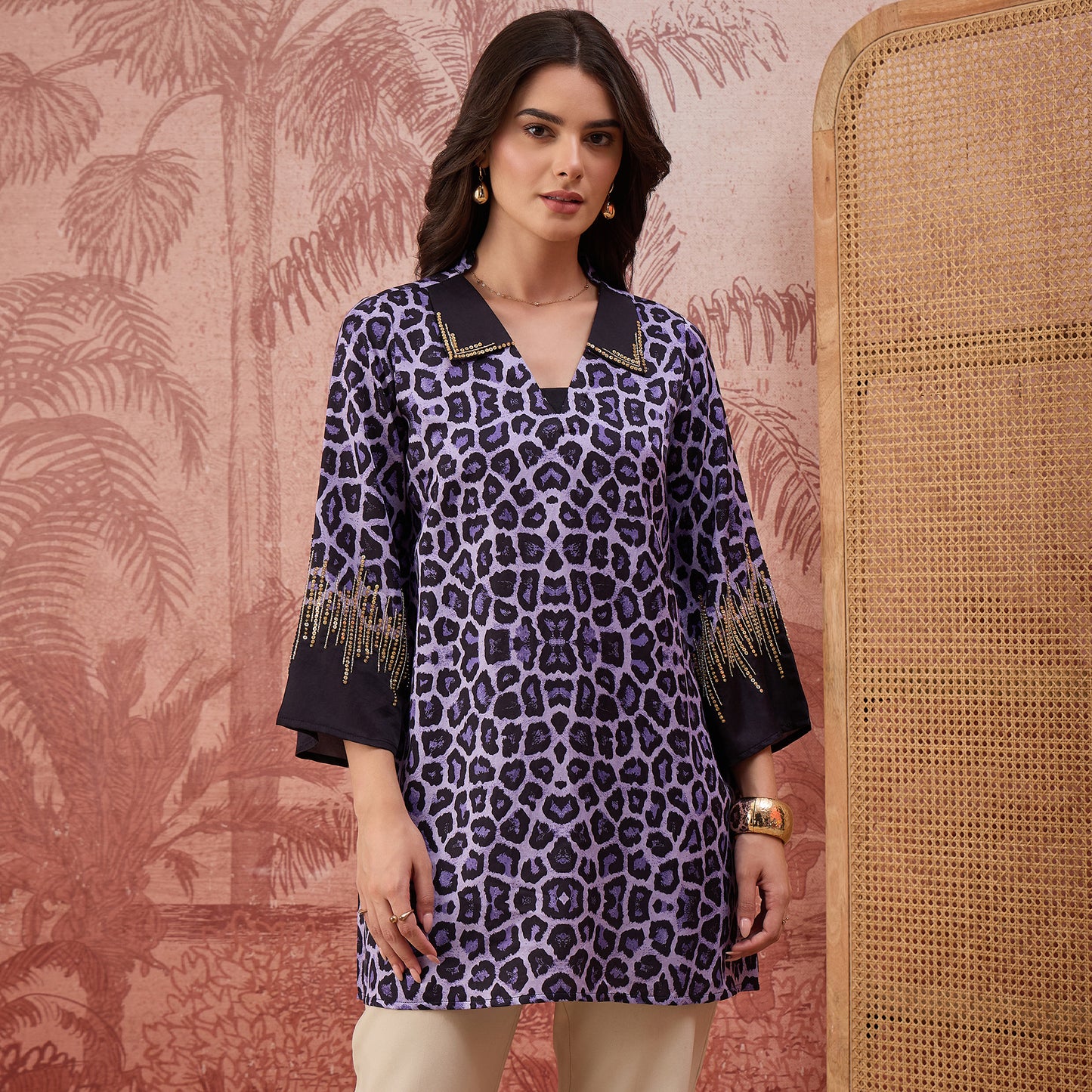 Purple Sequin Leopard Print Top