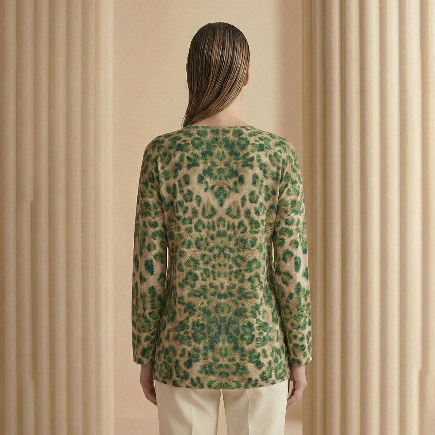 Green Animal Print Top for Women – Embroidered – Side View | First Resort by Ramola Bachchan