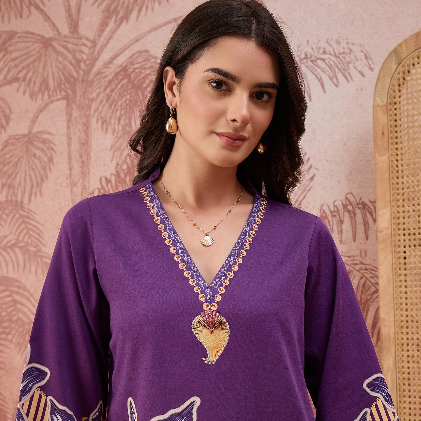 Purple Striped Floral Embellished Top