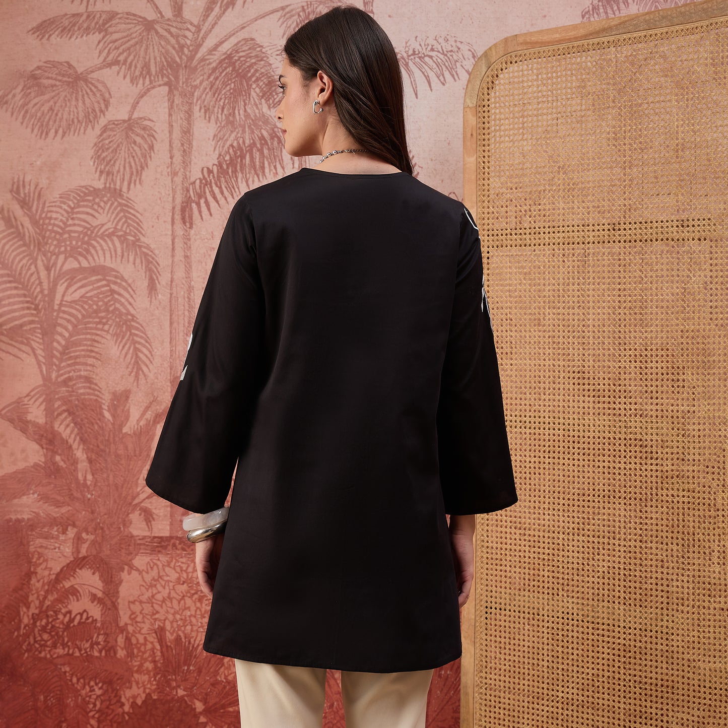 Black and Grey Rose Pleated Neck Top