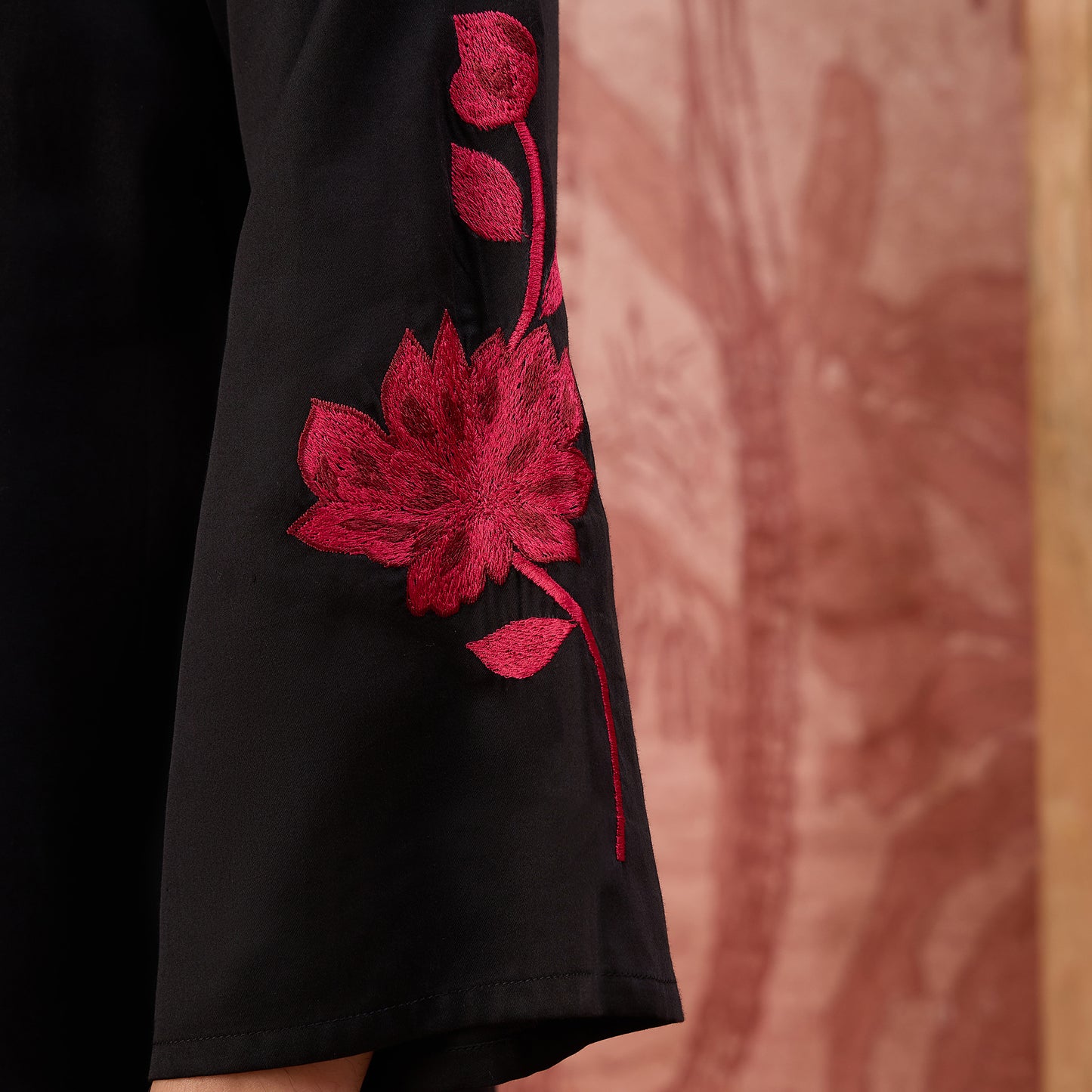 Black and Red Rose Pleated Neck Top