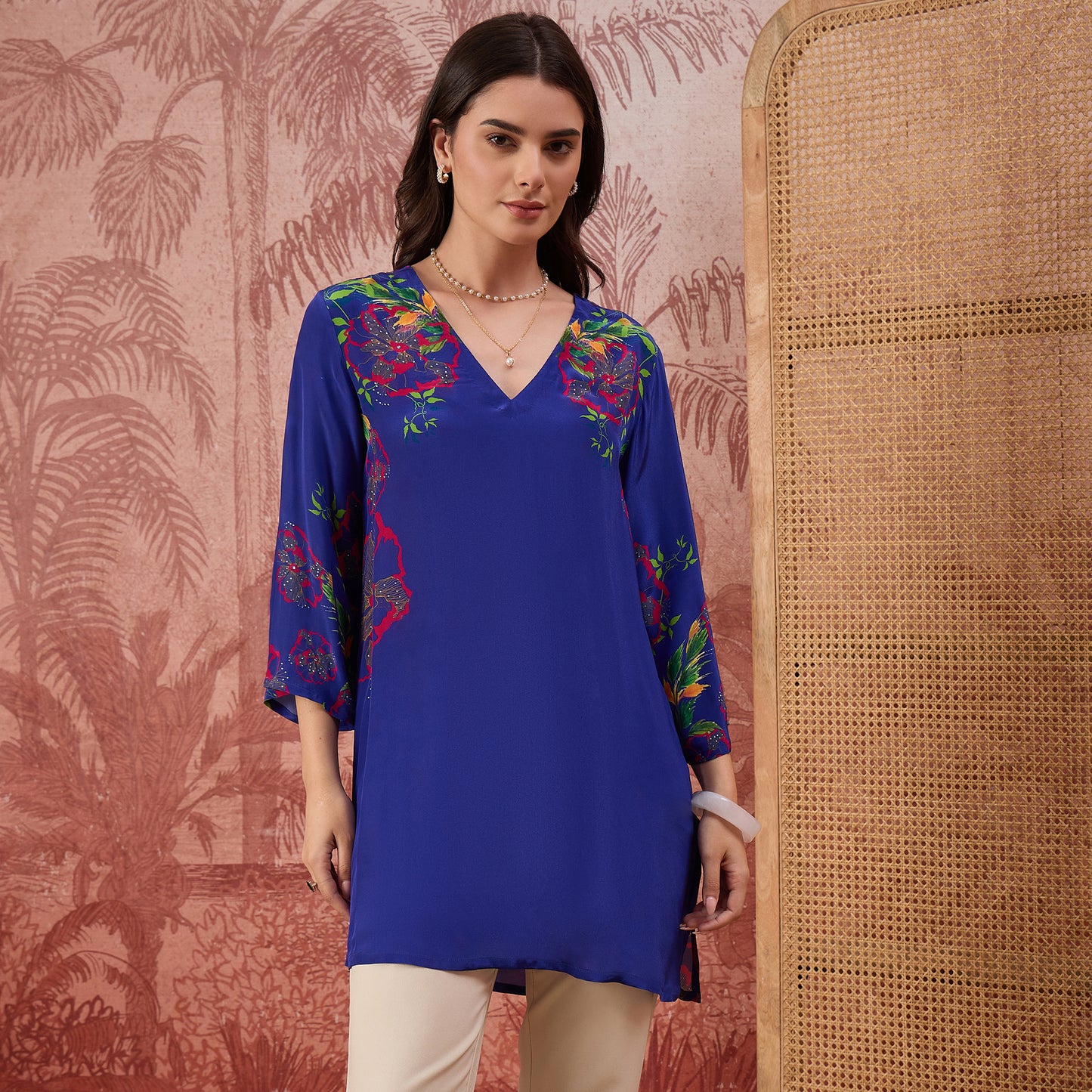Blue Garden Embellished Floral Top