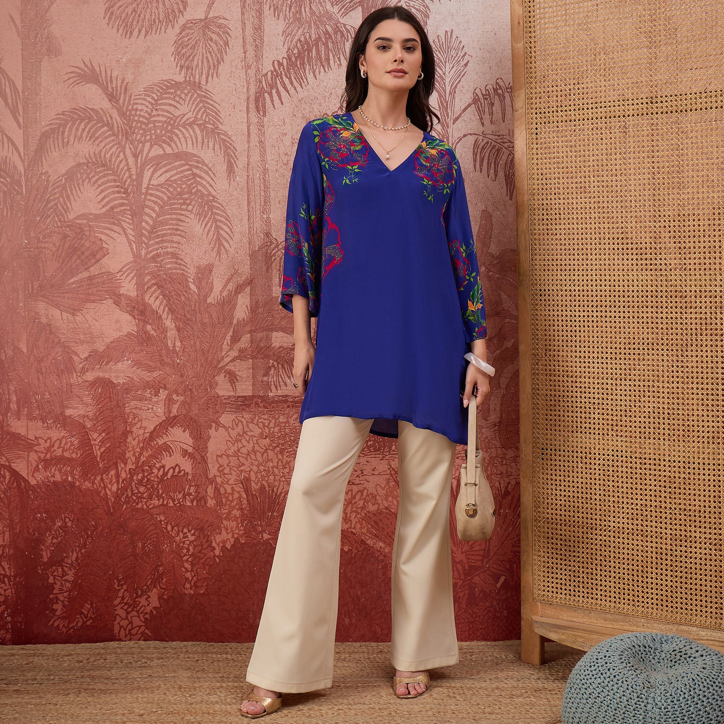 Blue Garden Embellished Floral Top