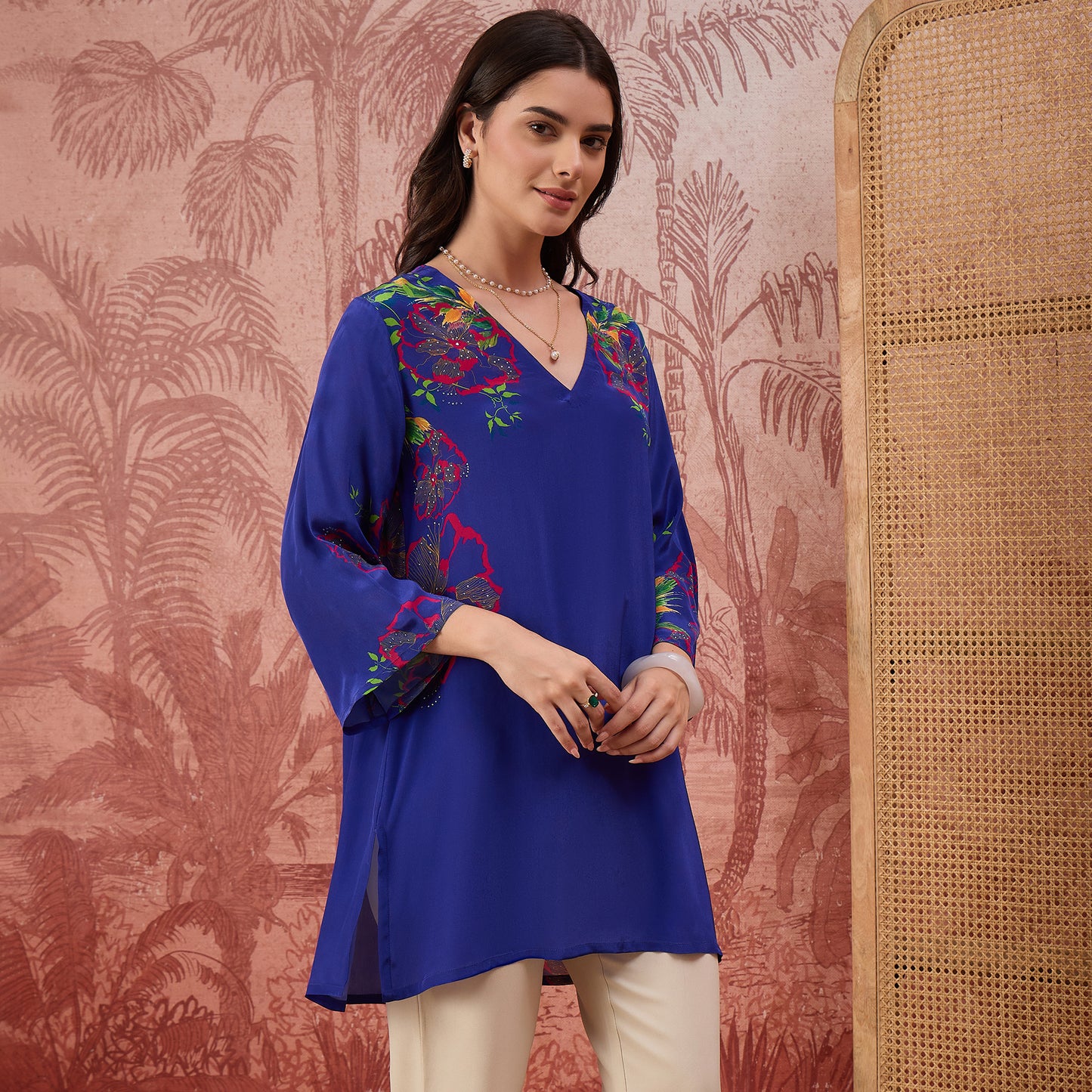 Blue Garden Embellished Floral Top
