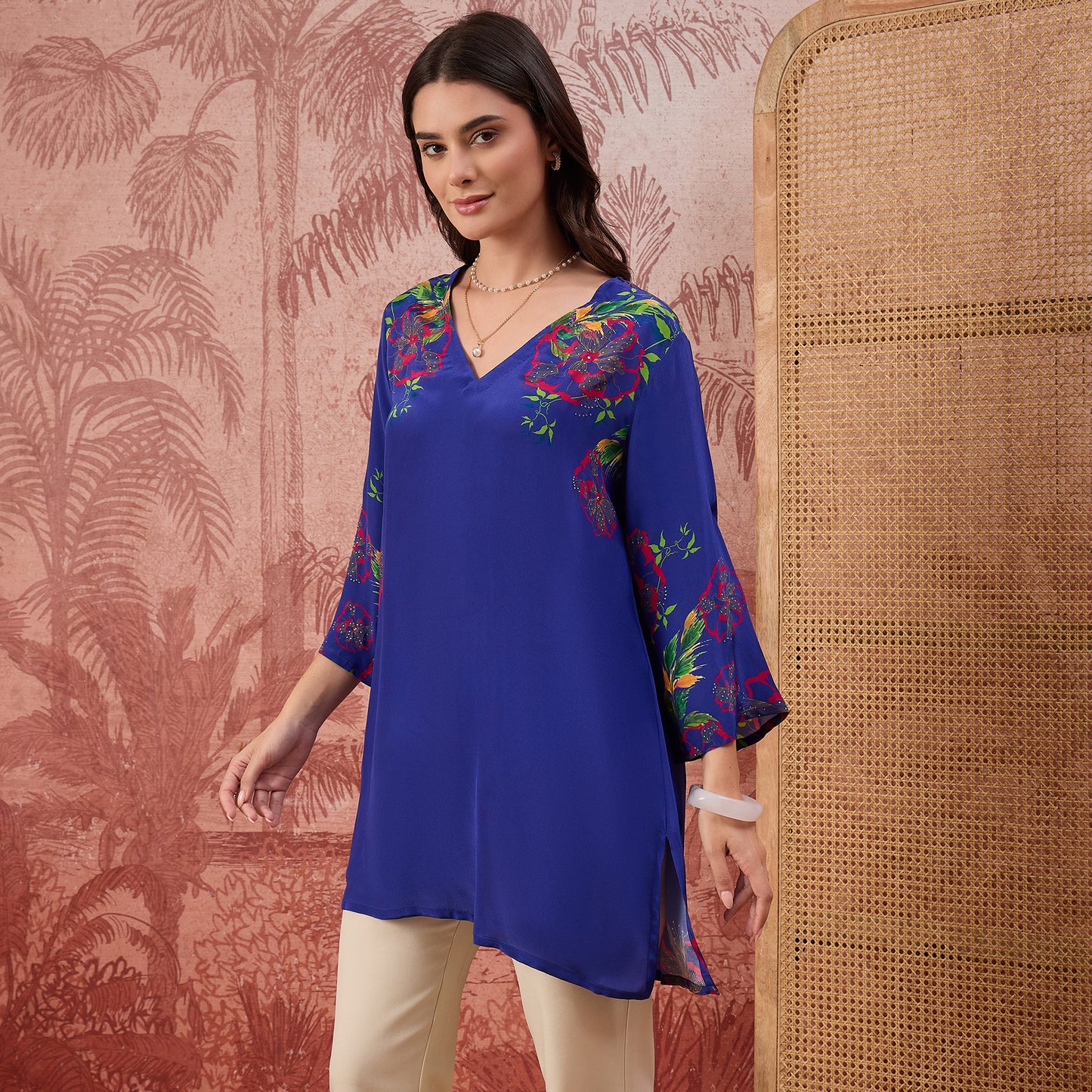 Blue Garden Embellished Floral Top