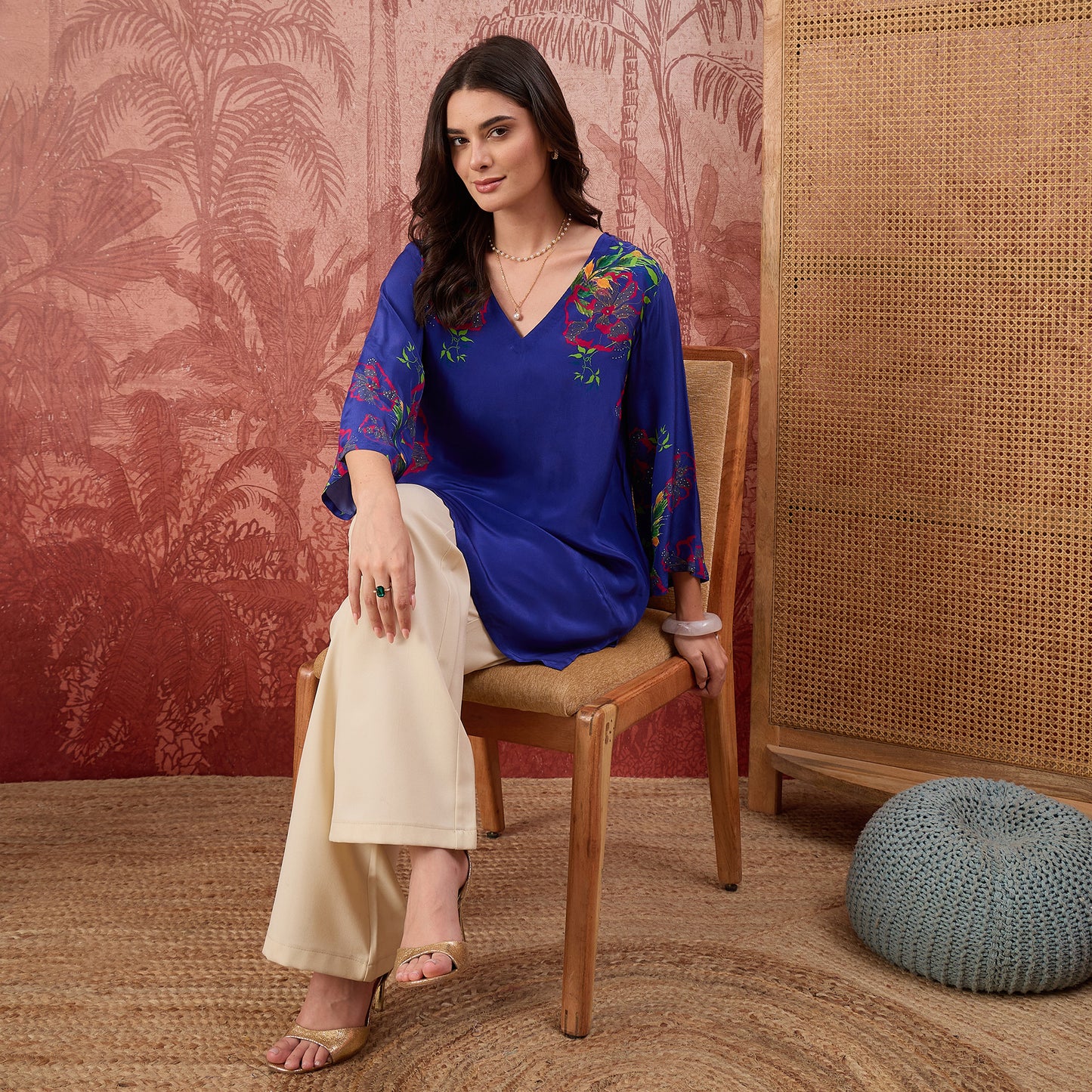 Blue Garden Embellished Floral Top