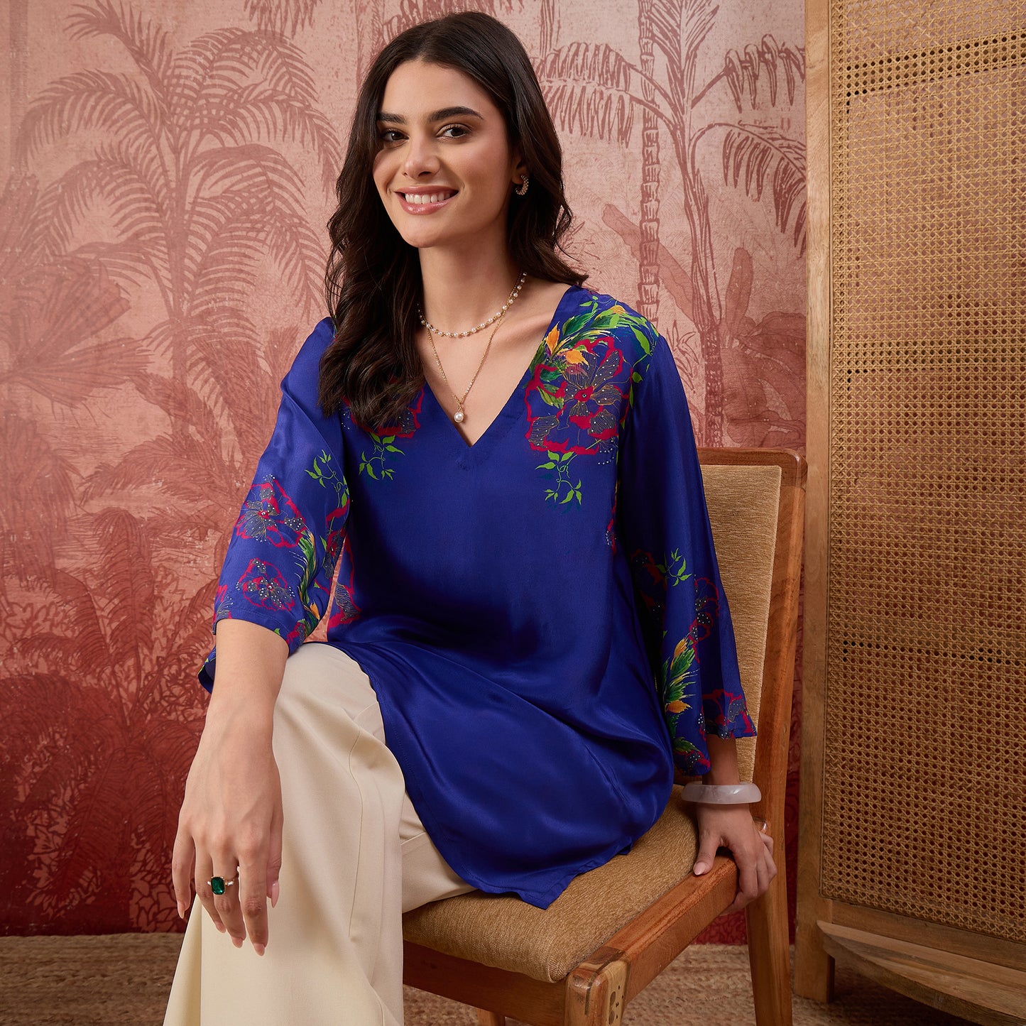 Blue Garden Embellished Floral Top