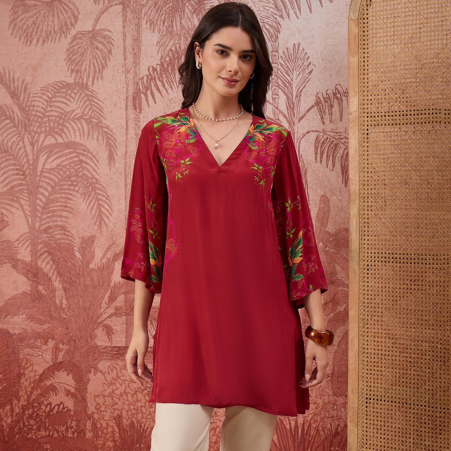 Red Garden Embellished Floral Top