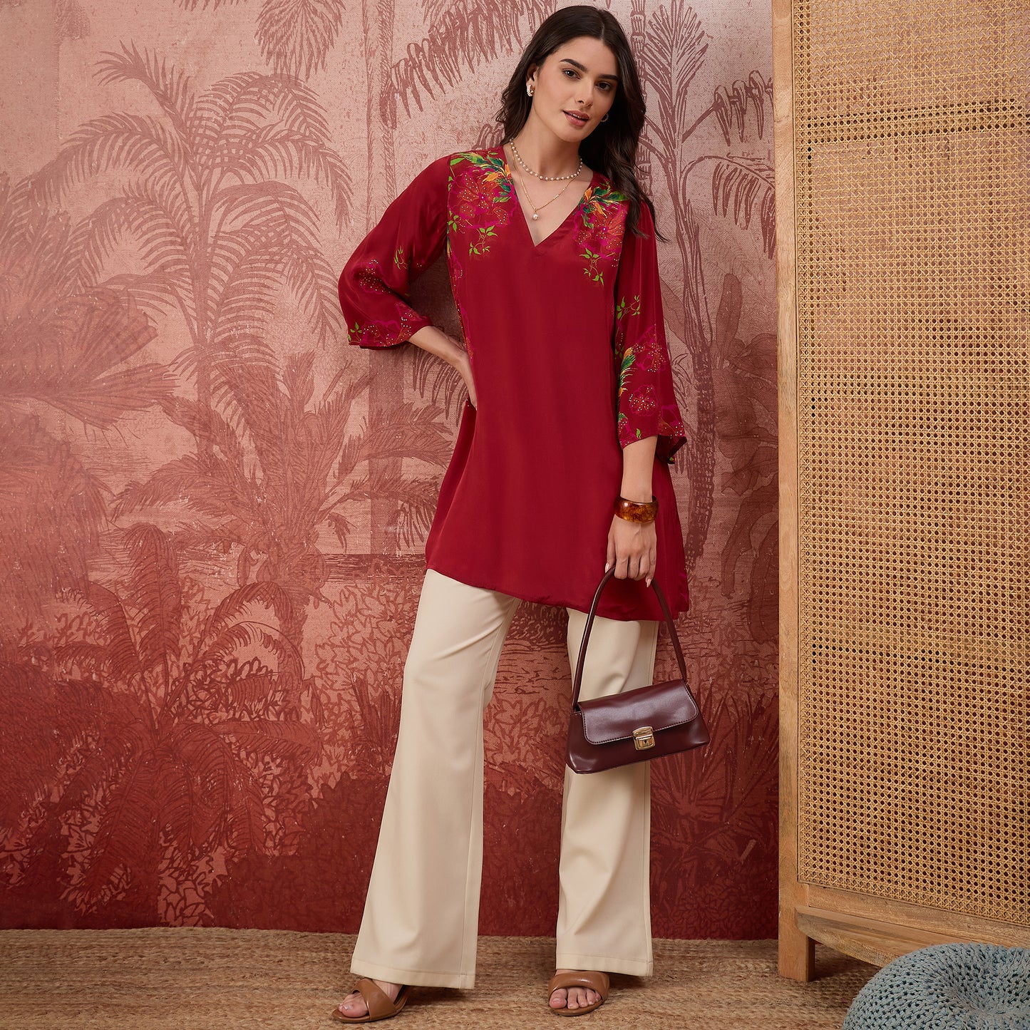 Red Garden Embellished Floral Top