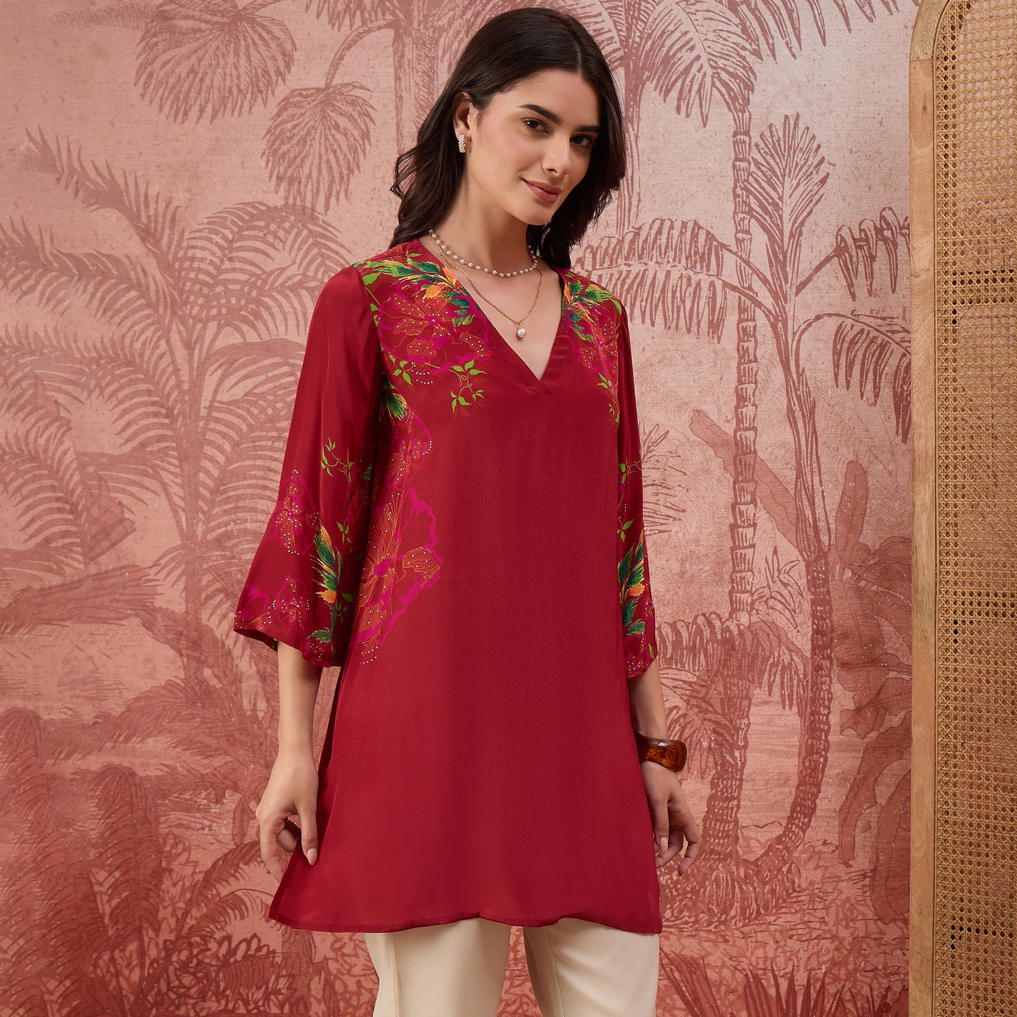 Red Garden Embellished Floral Top