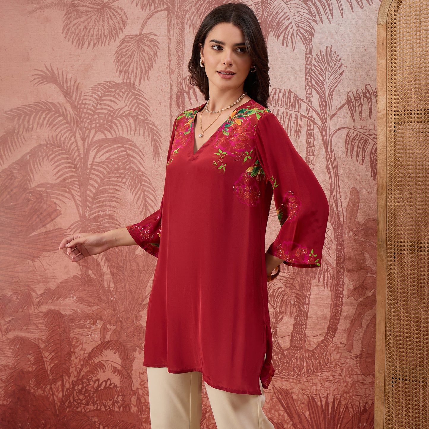 Red Garden Embellished Floral Top