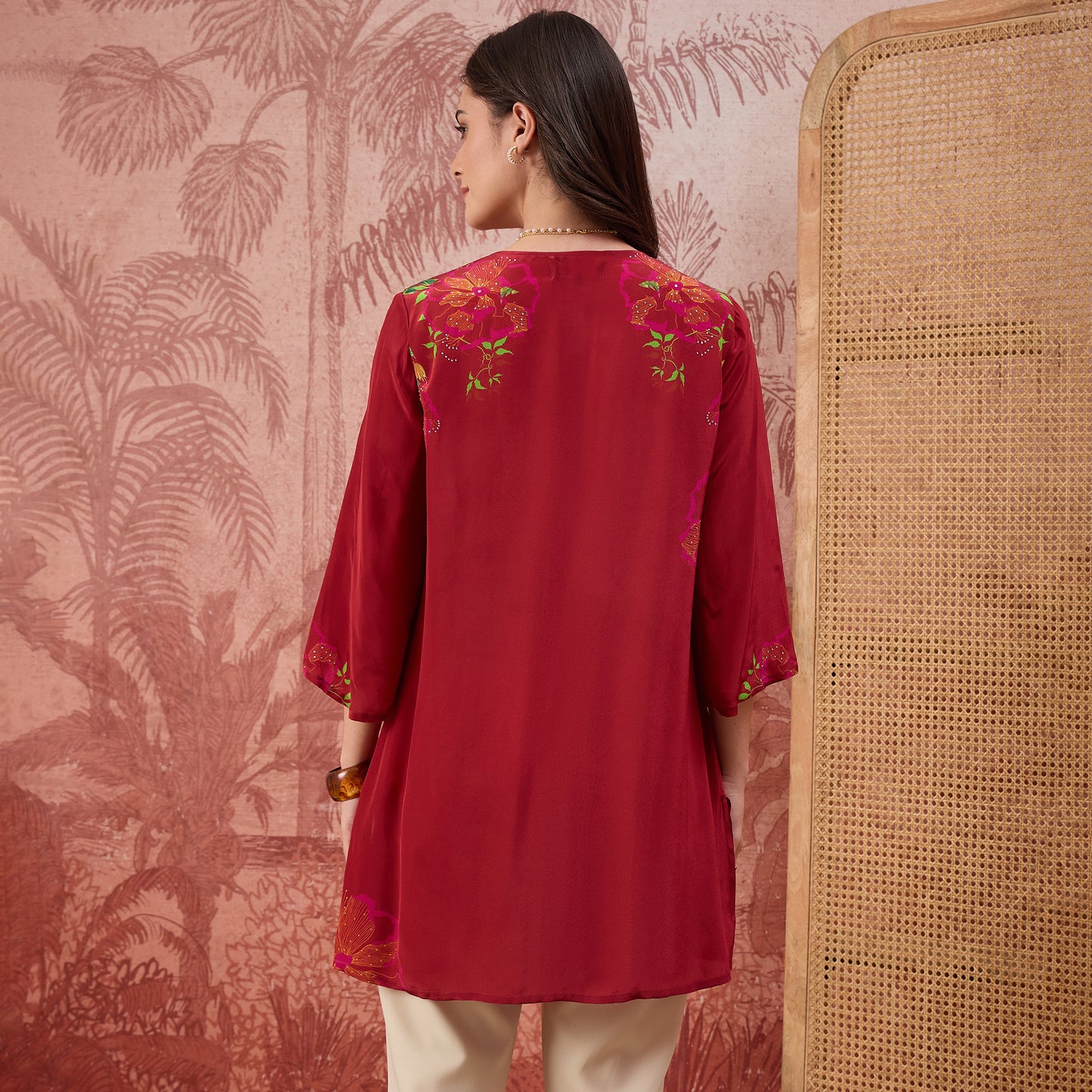 Red Garden Embellished Floral Top