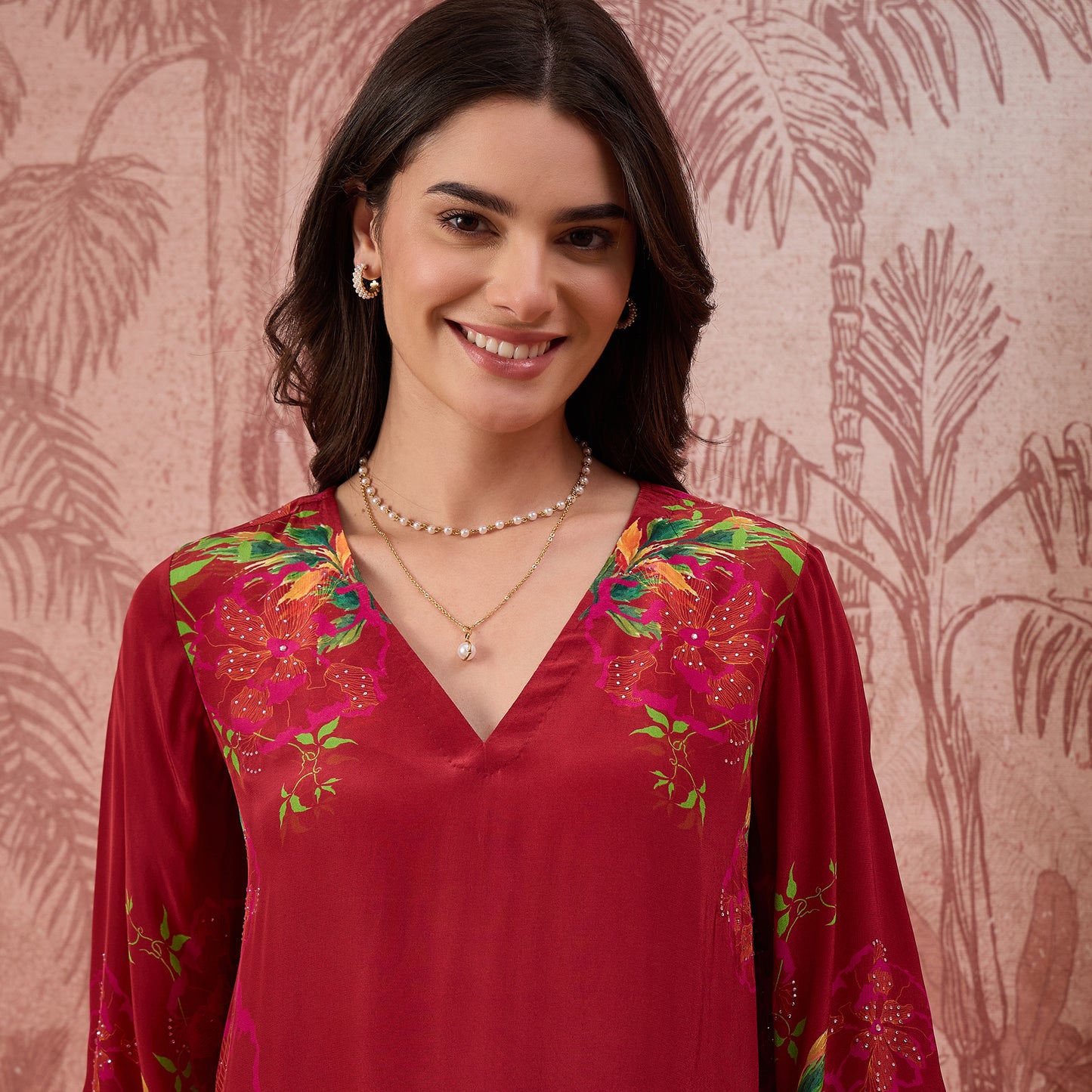 Red Garden Embellished Floral Top