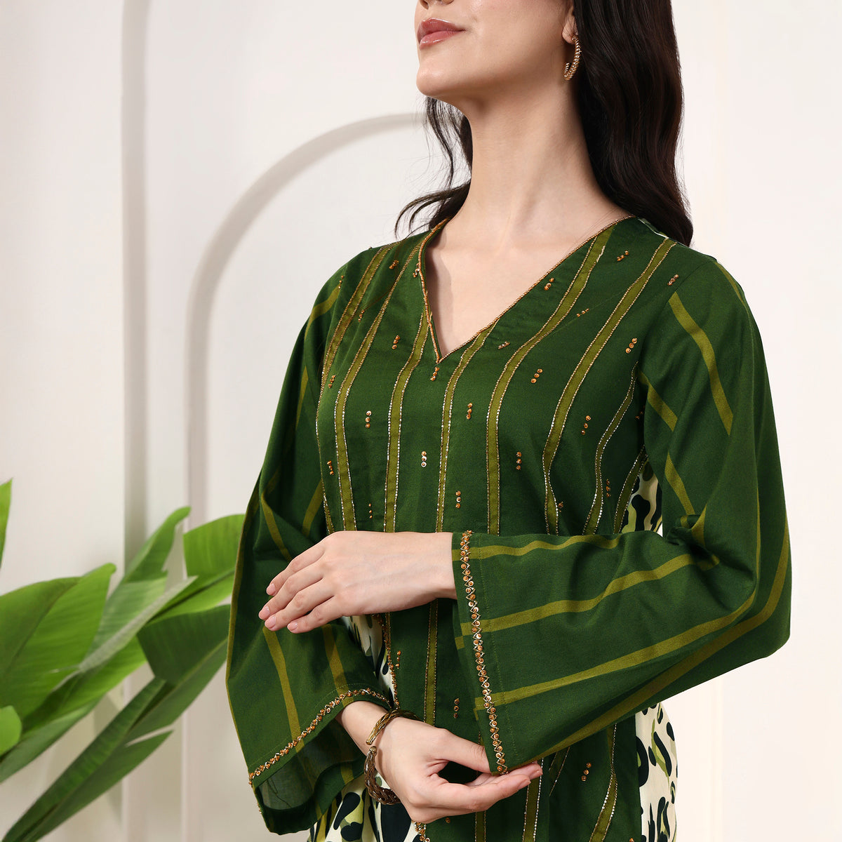 Green Animal Print Top for Women – Cotton Satin – Back View | First Resort by Ramola Bachchan
