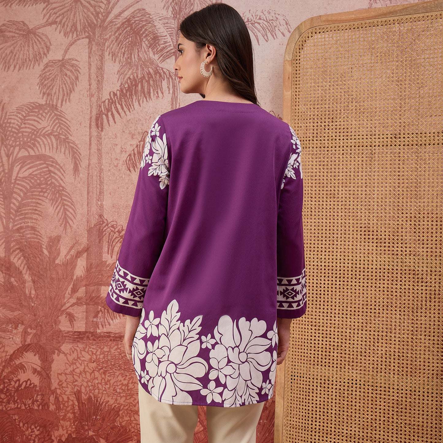 Purple Warli-Inspired Floral Printed Top
