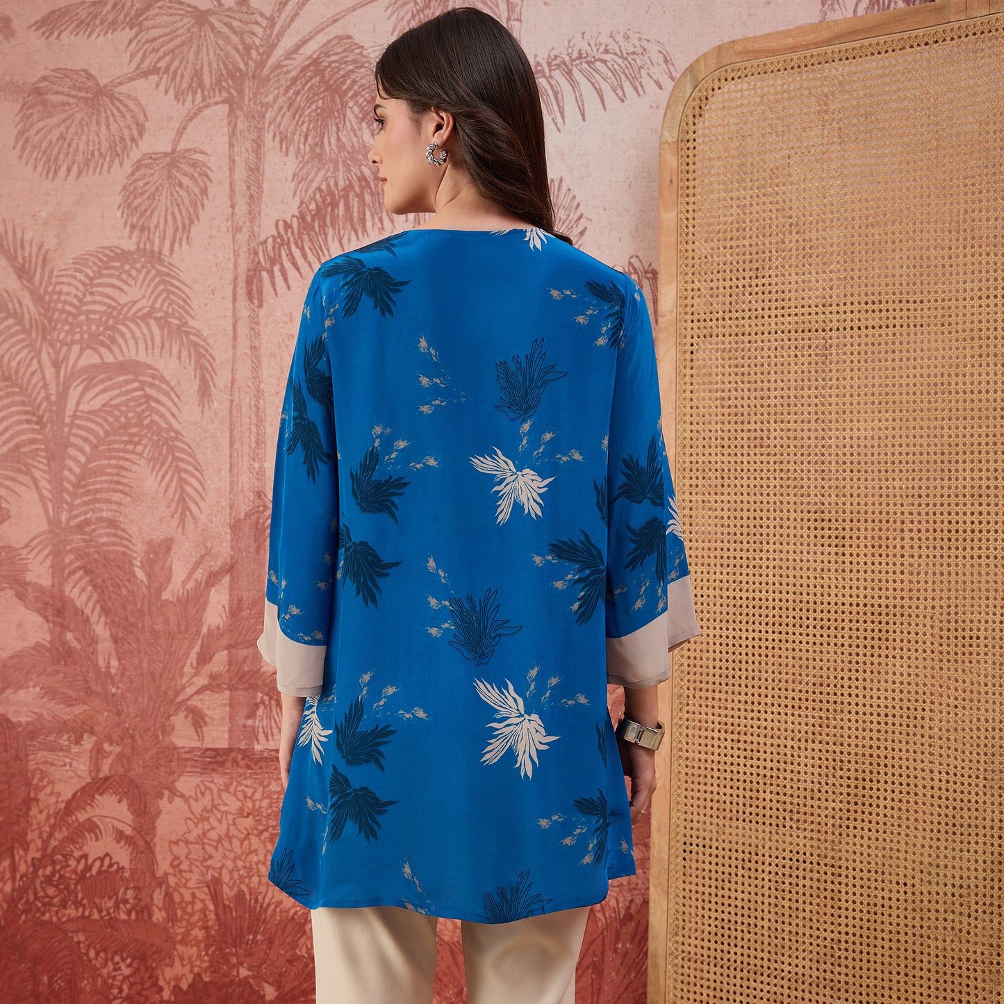 Blue Marine Printed Crystal Embellished Top