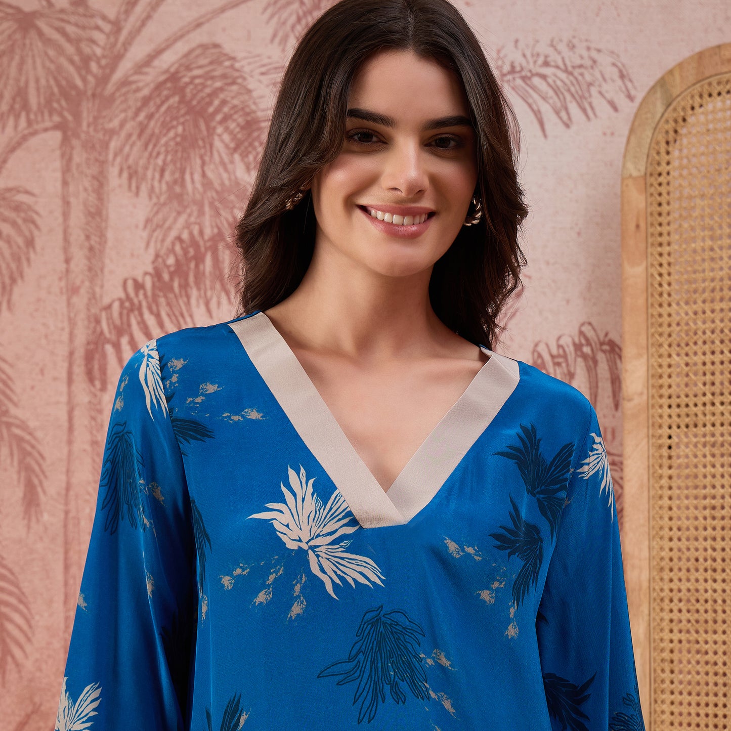 Blue Marine Printed Crystal Embellished Top