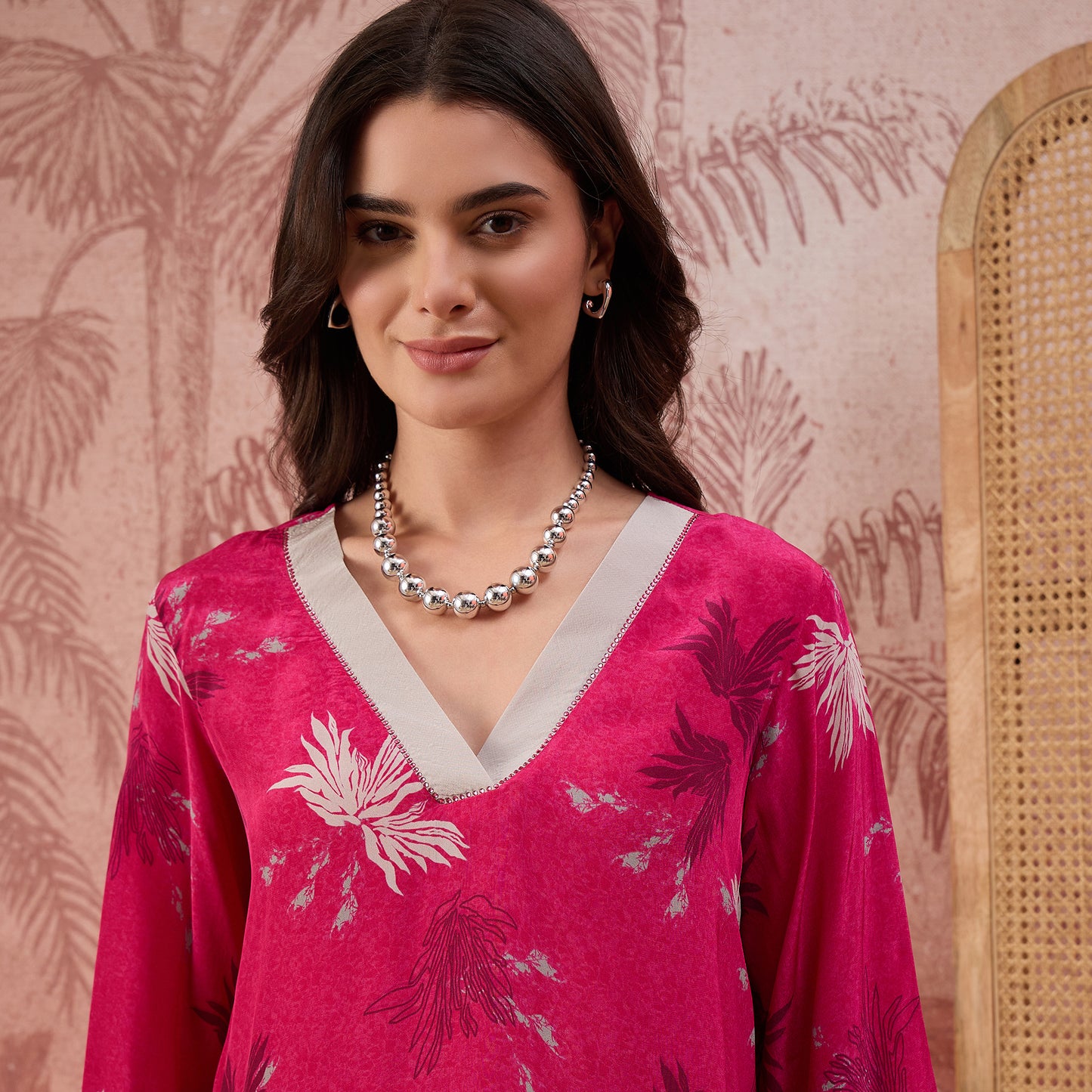Hot Pink Marine Printed Crystal Embellished Top