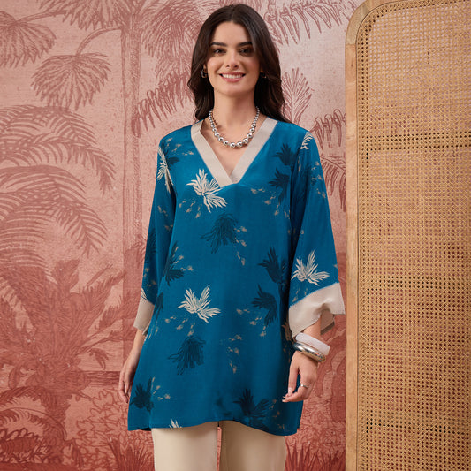 Navy Blue Marine Printed Crystal Embellished Top