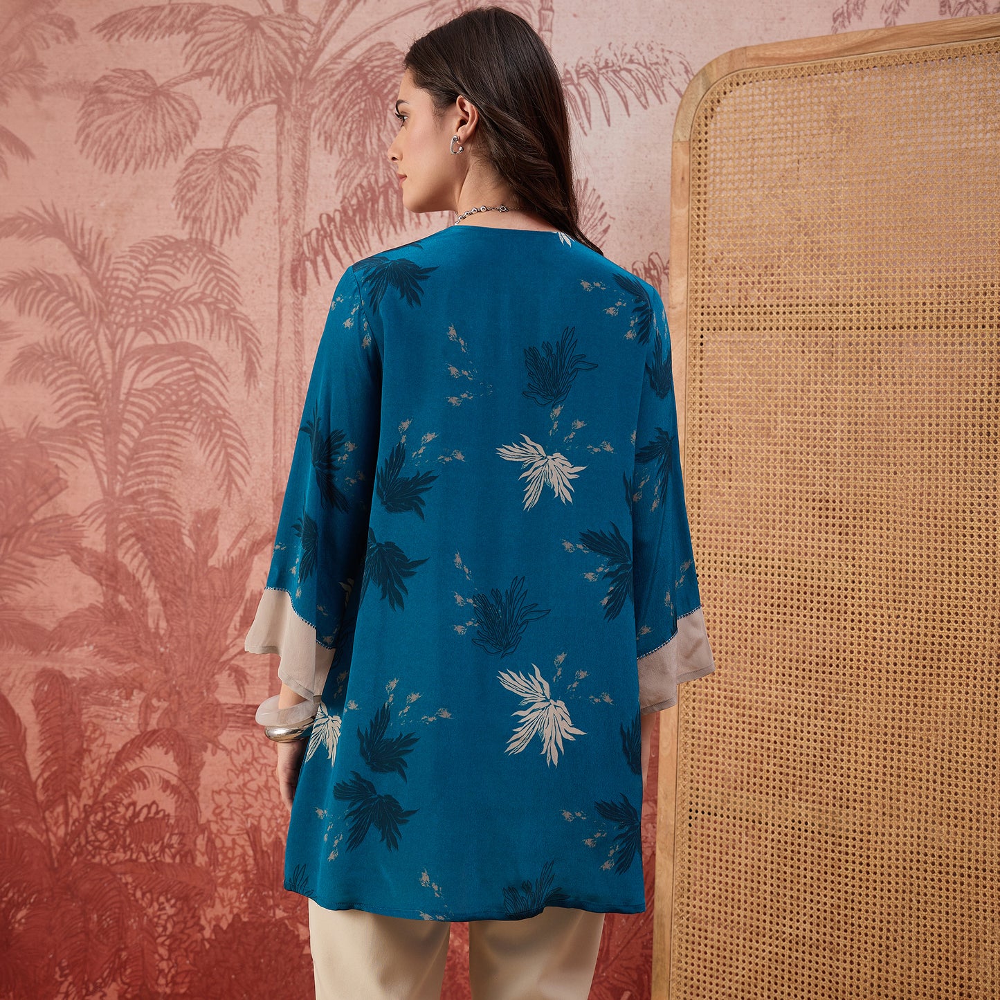 Navy Blue Marine Printed Crystal Embellished Top