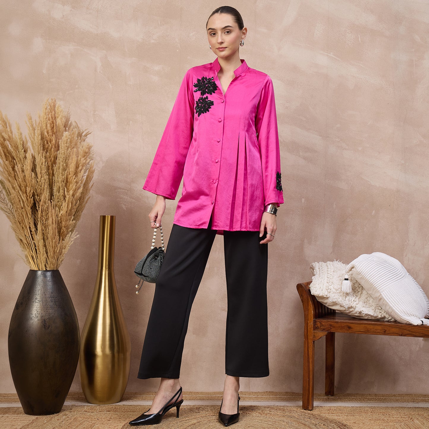 Hot Pink Top for Women – Cotton Silk – Front View | First Resort by Ramola Bachchan