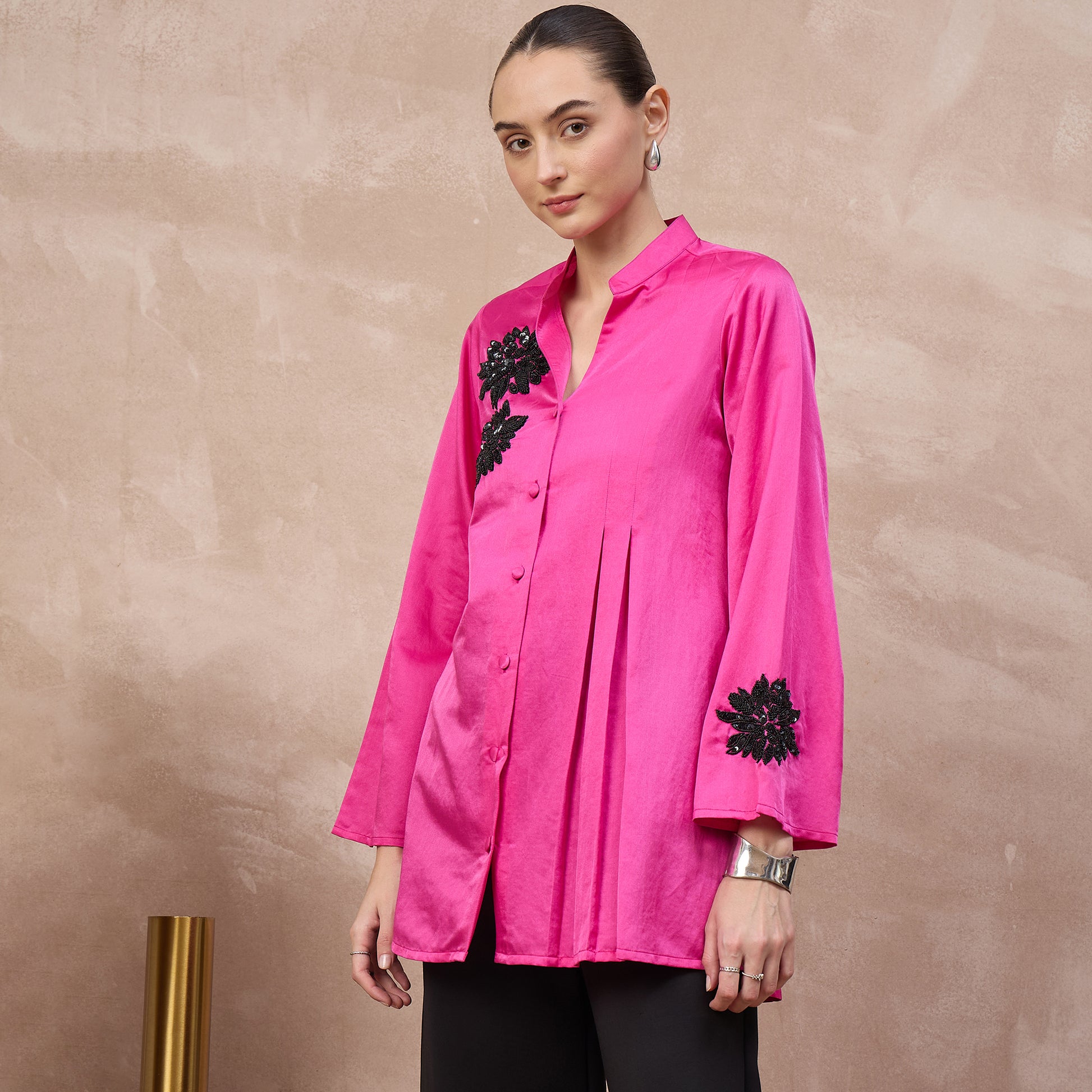 Hot Pink Top for Women – Cotton Silk – Model View | First Resort by Ramola Bachchan