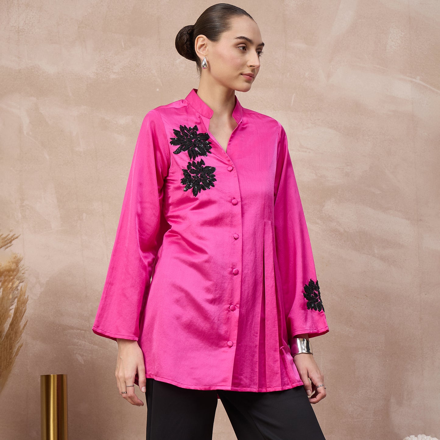 Hot Pink Top for Women – Cotton Silk – Side View | First Resort by Ramola Bachchan