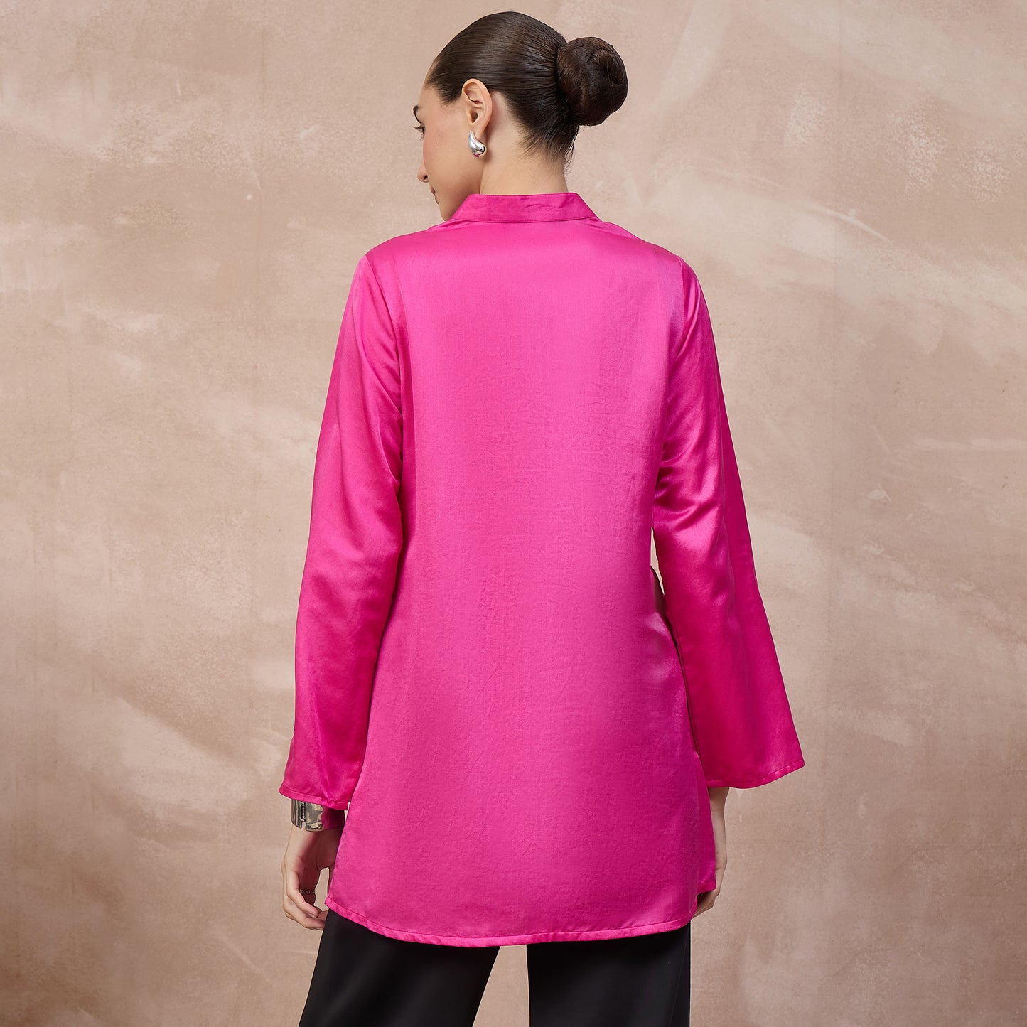 Hot Pink Top for Women – Cotton Silk – Detail View | First Resort by Ramola Bachchan