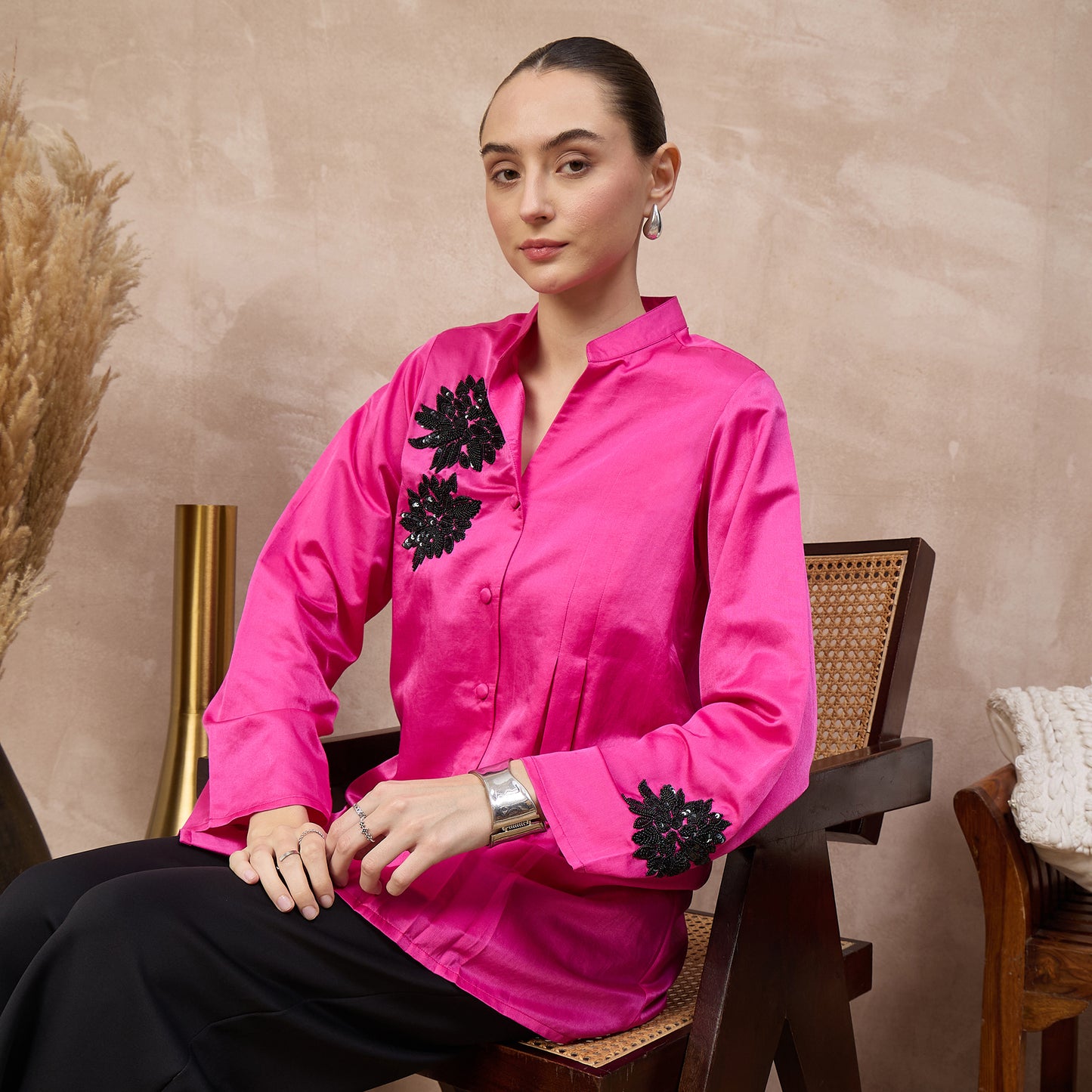 Hot Pink Top for Women – Cotton Silk – Close Up | First Resort by Ramola Bachchan