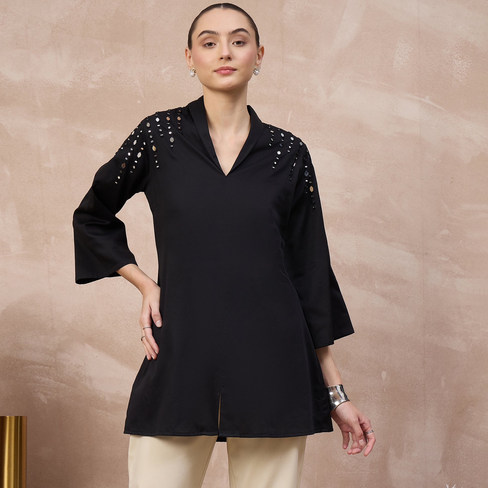 Black Top for Women – Cotton Satin | First Resort by Ramola Bachchan